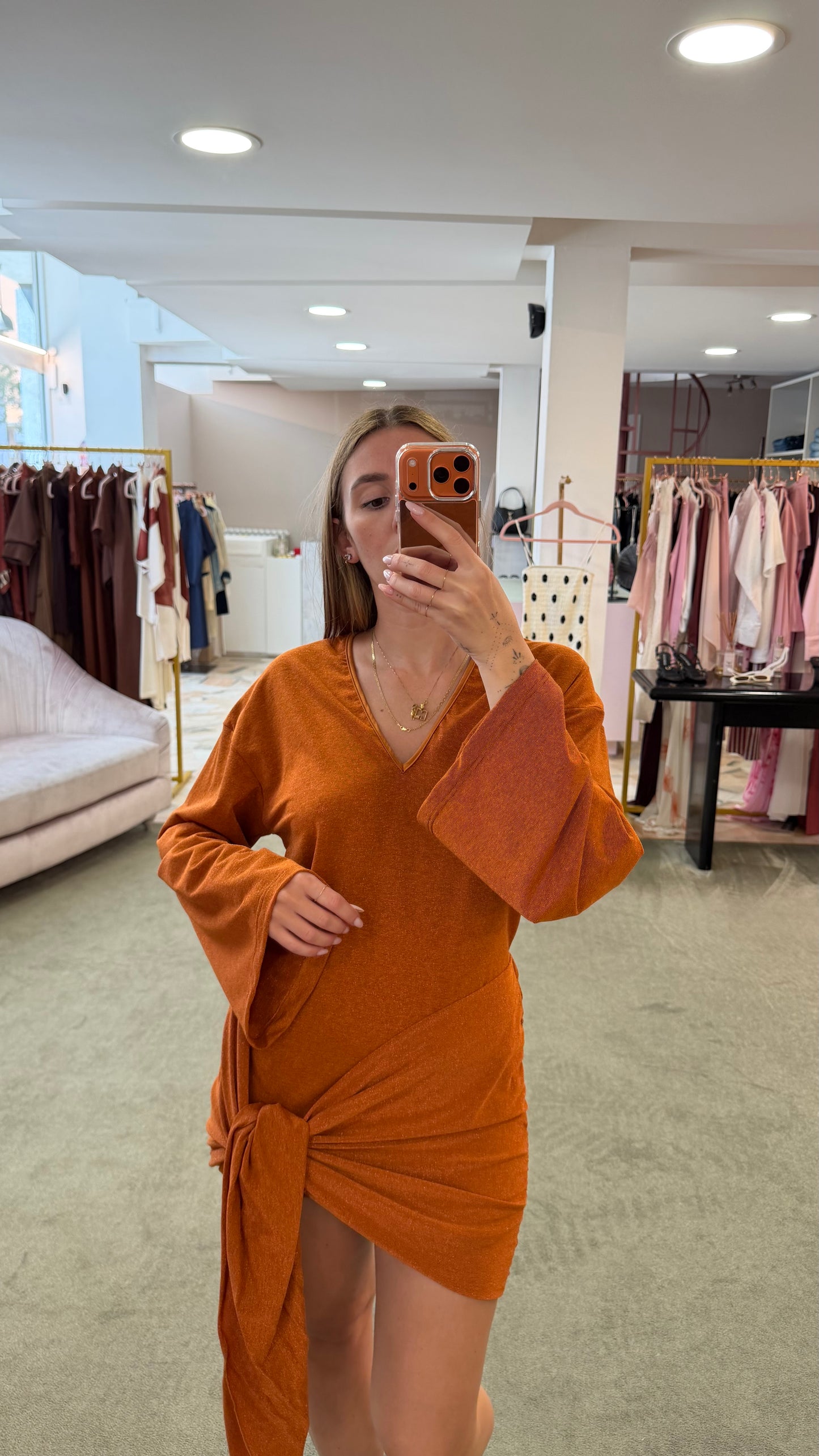 Abito arancio lurex con fusciacca Cotazur
