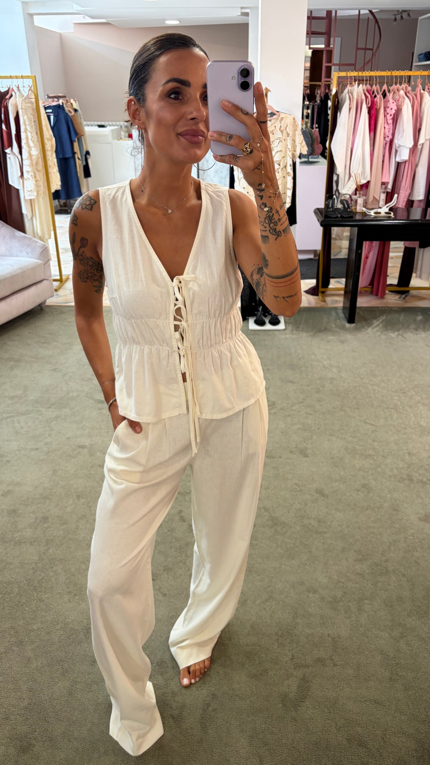 Pantaloni almira panna con pences ed elastico jx