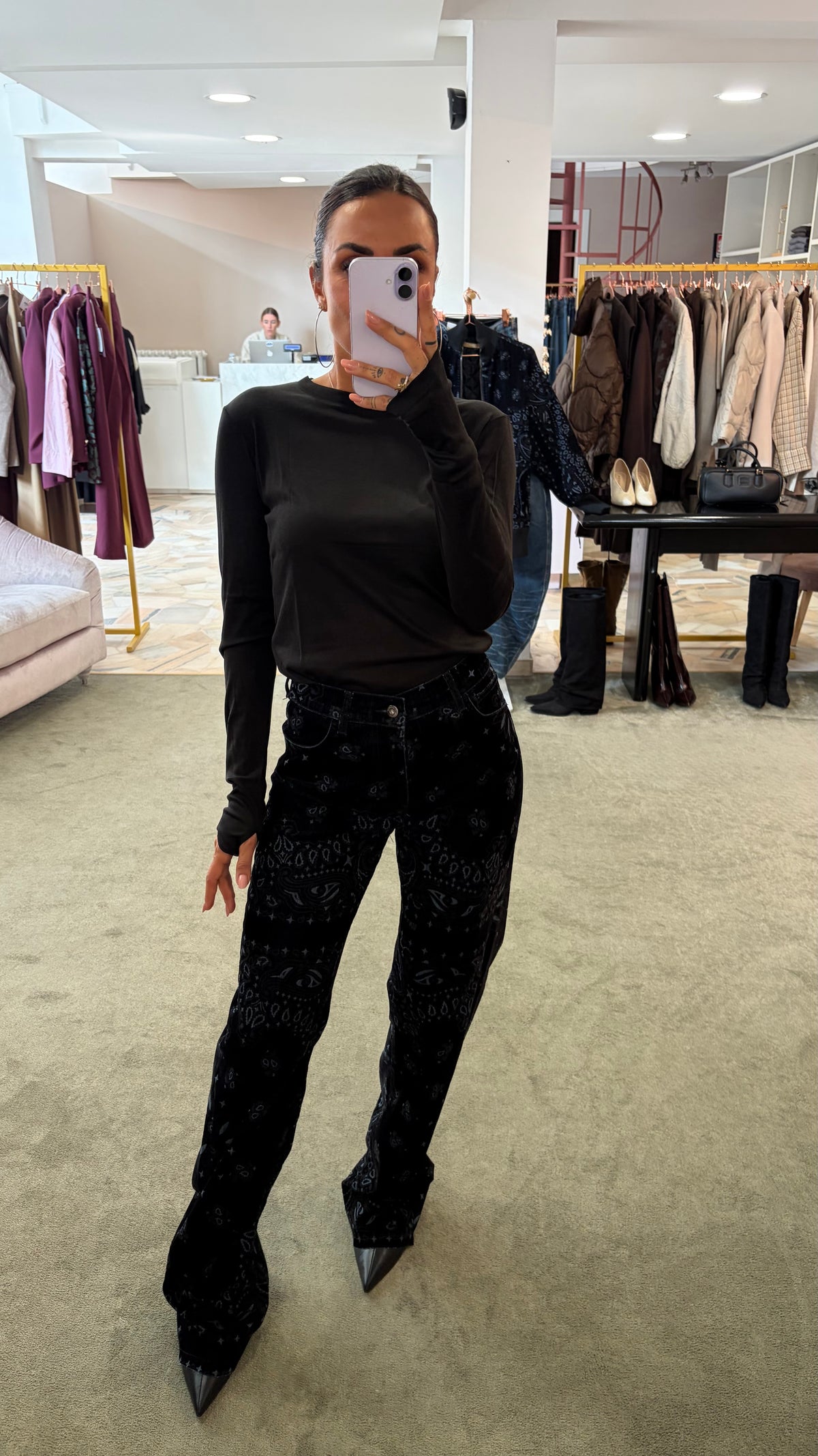 Pantaloni neri bandana straight in velluto Don't@Me