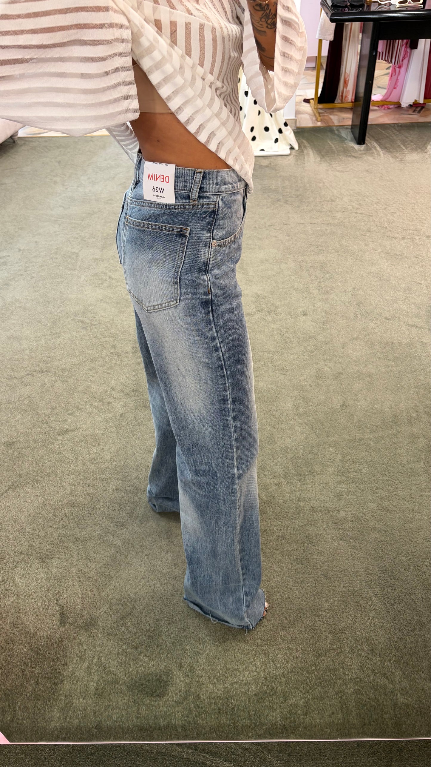 Jeans denim stonewashed wide leg dritto taglio vivo gl lulu
