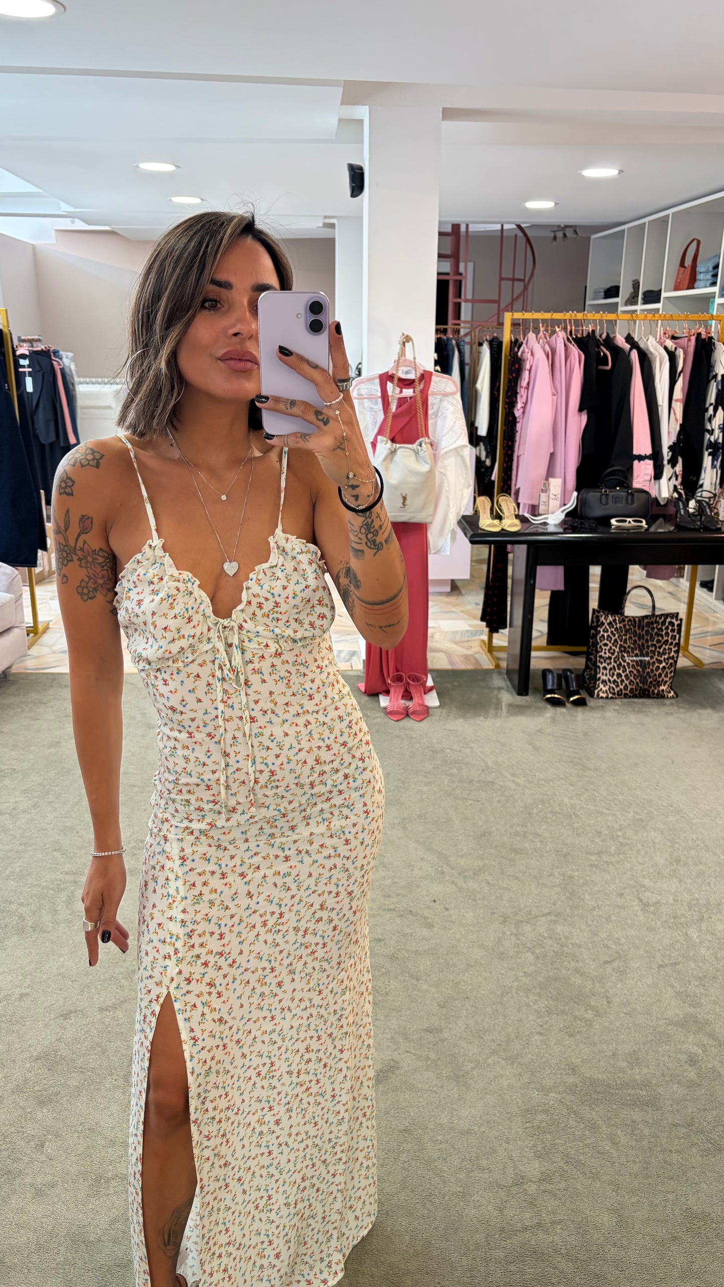 Abito riley lungo MAR DE MARGARITAS panna con fiorellini