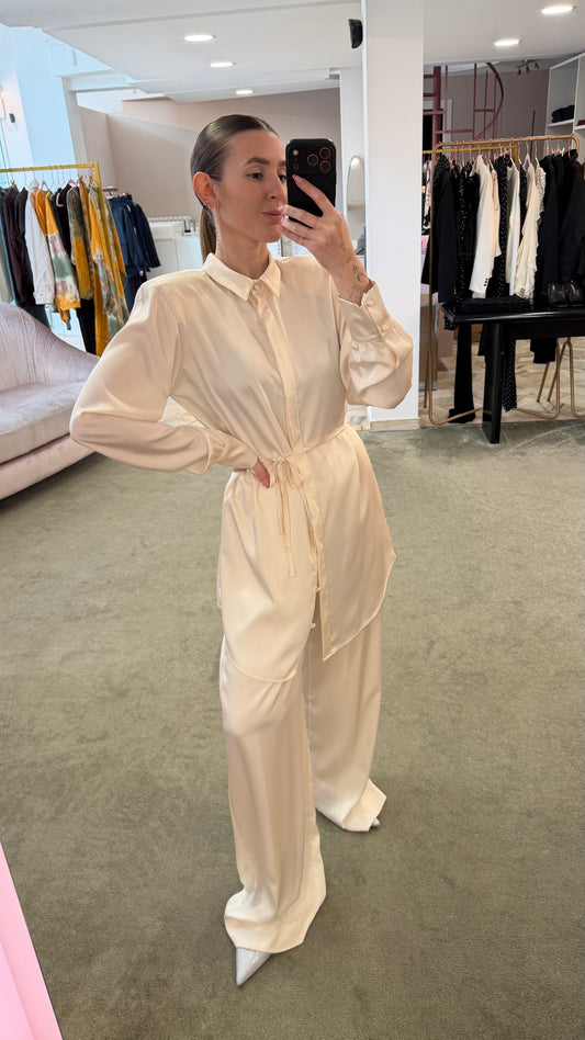 Pantaloni avorio in satin ks