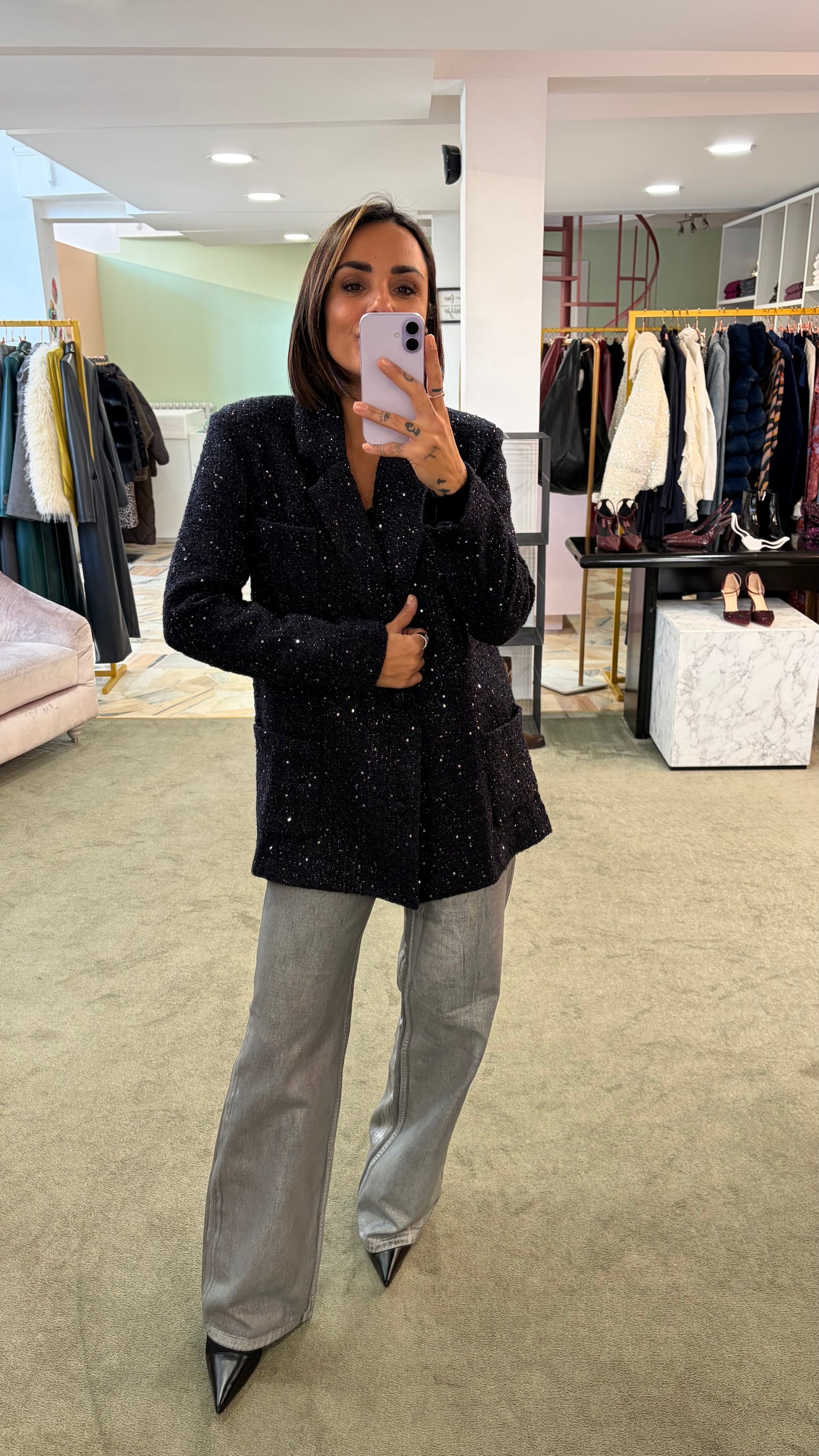 Blazer blu notte oversize in bouclè tw