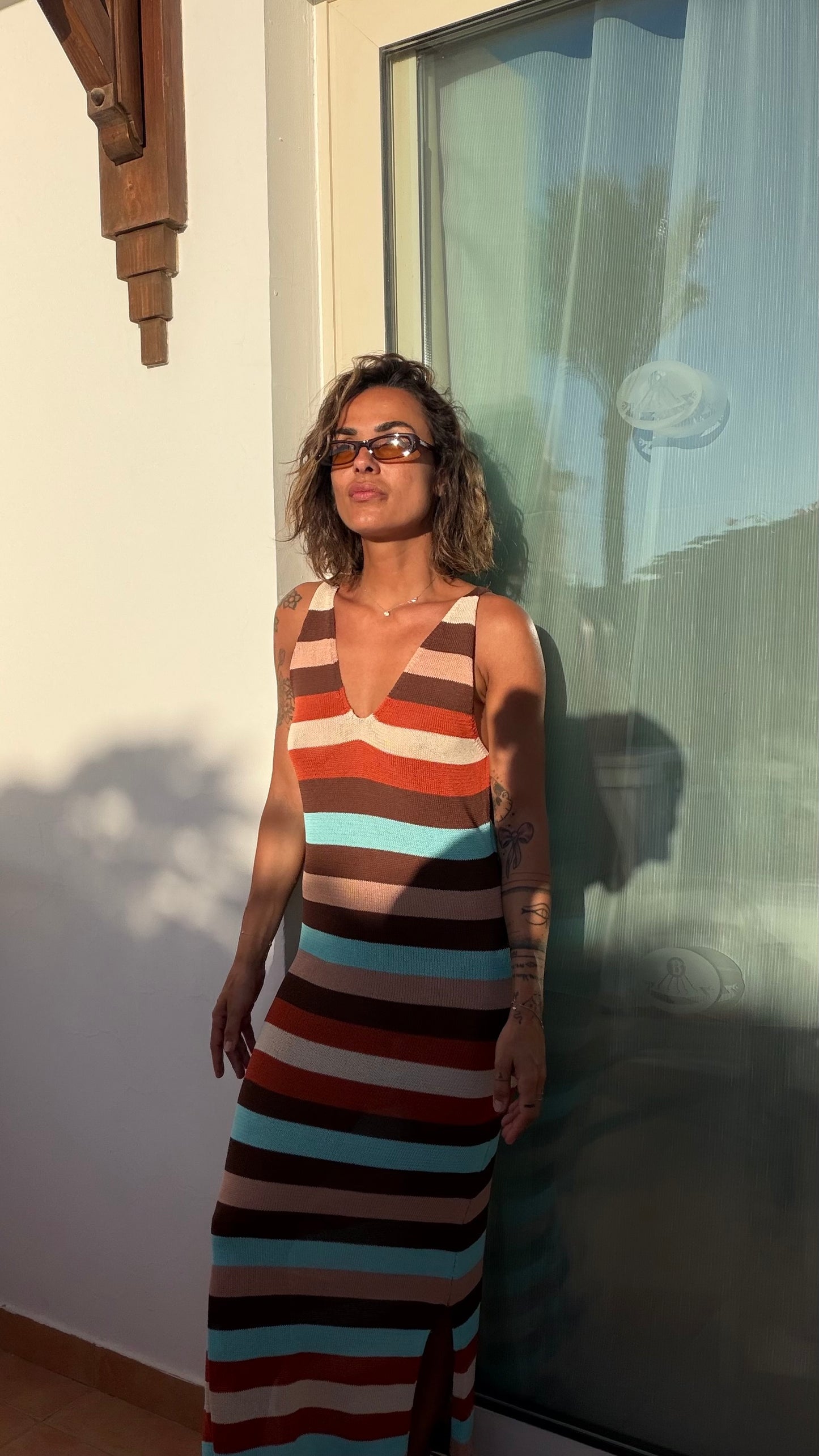 Abito lungo multicolor a righe in maglia Me Fui
