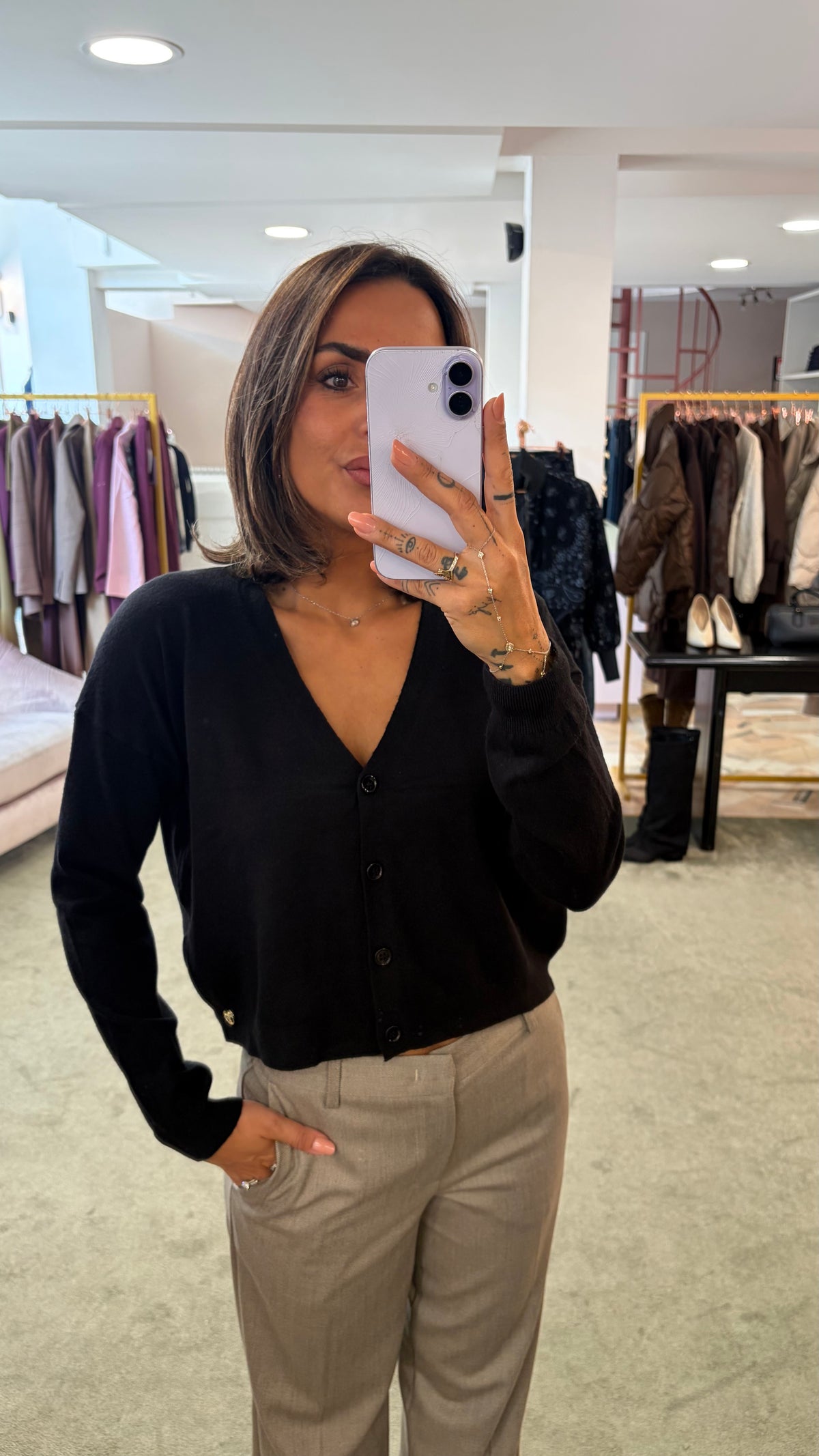 Cardigan nero mini misto lana tk