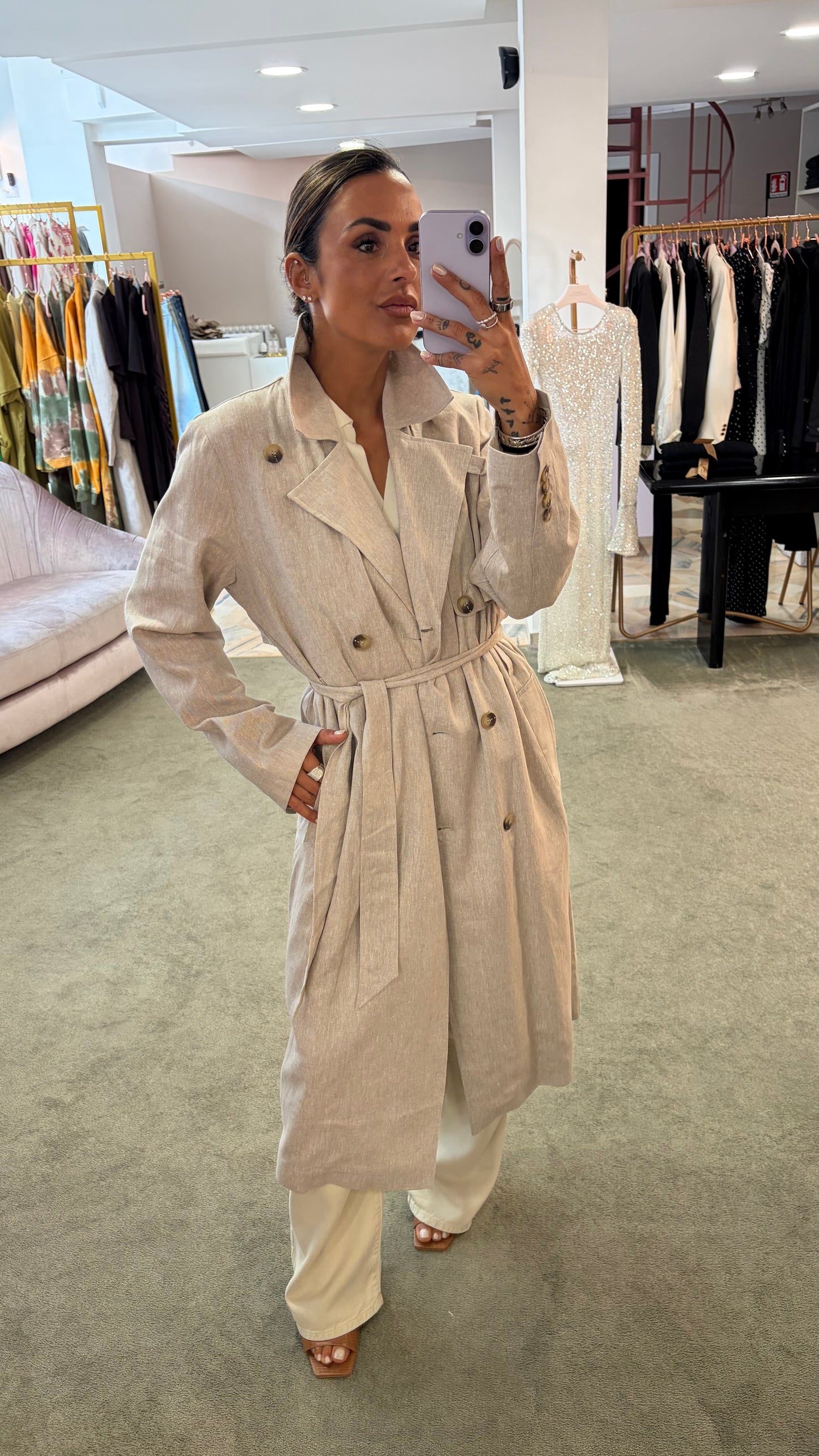Trench beige melange in lino sl