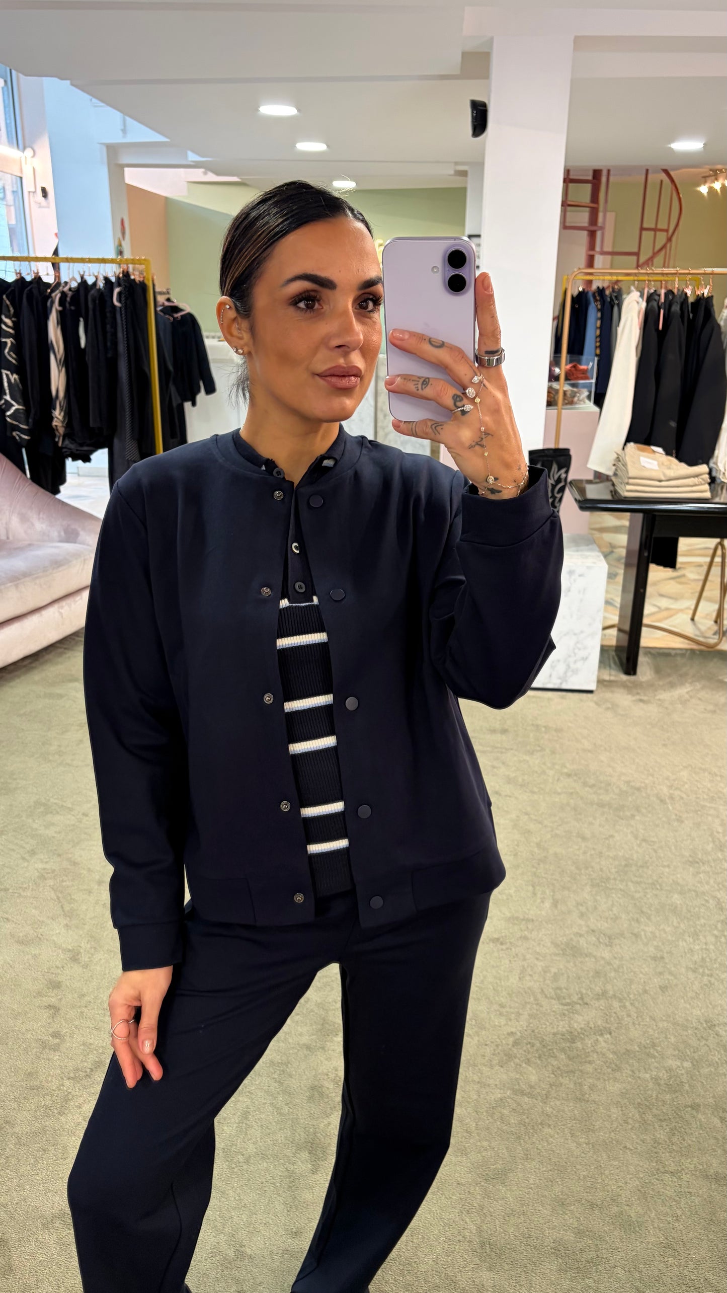 Felpa bomber blu notte in viscosa sy