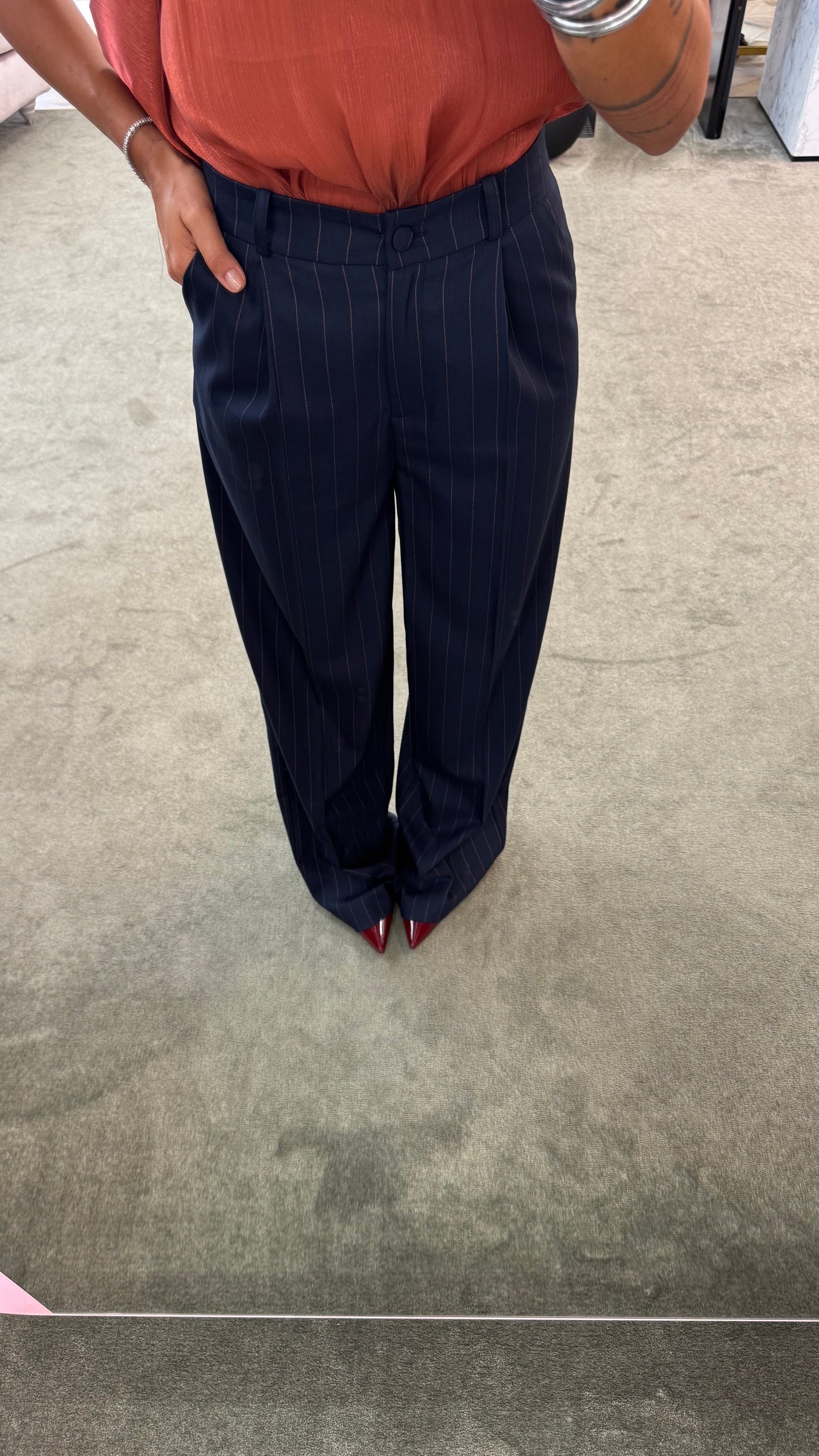 Pantaloni blu gessati wide leg Actualee