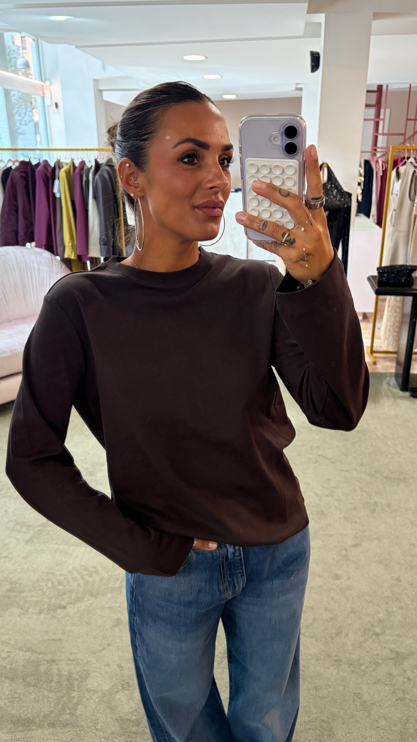 T-shirt naima marrone manica lunga aw
