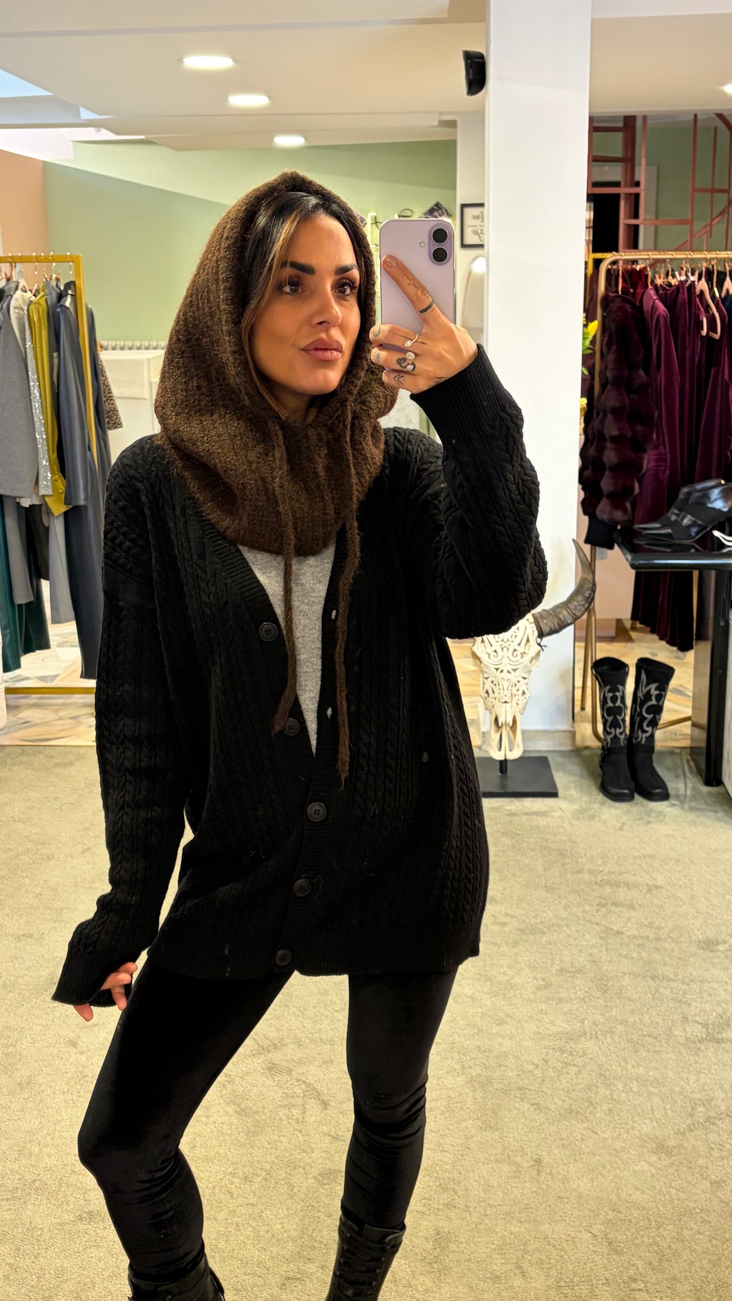 Balaclava marrone a costine