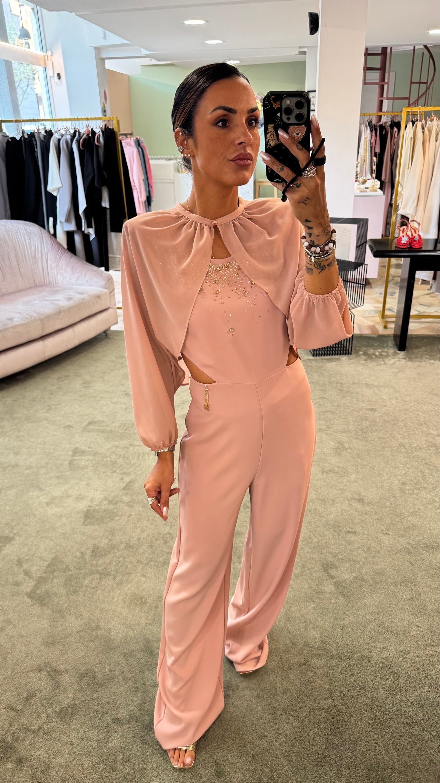 Jumpsuit rosa con cristalli fr