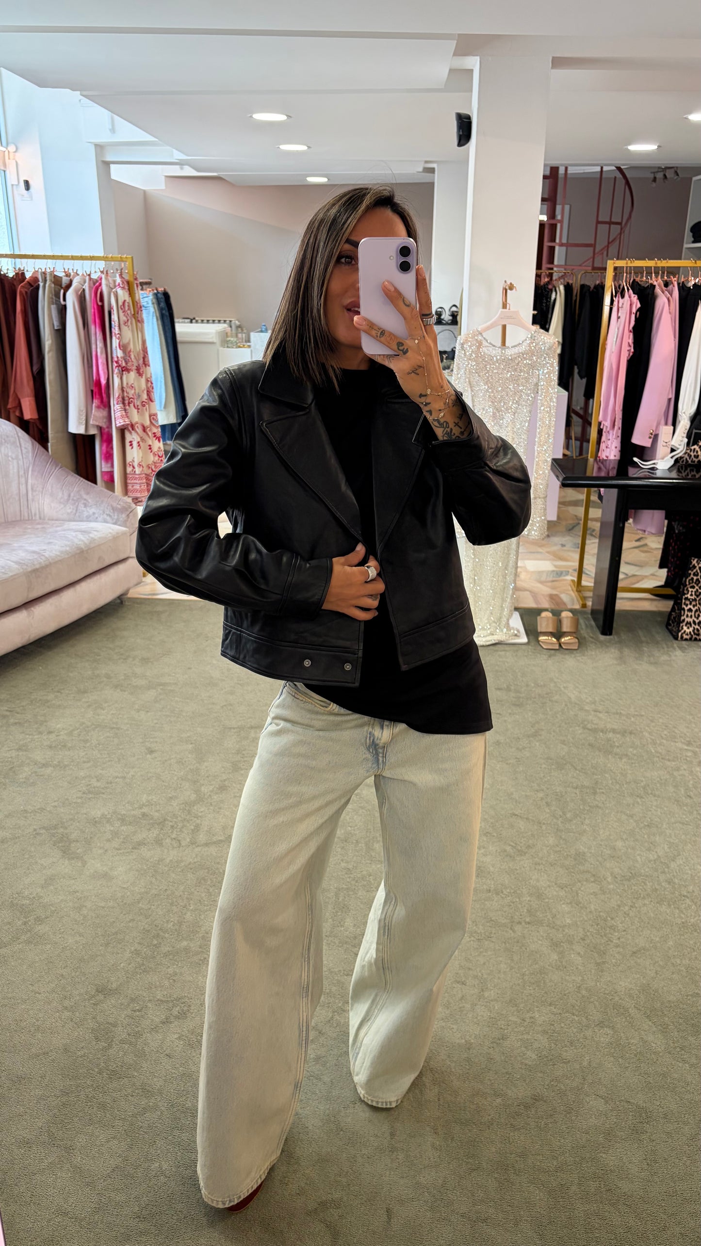 Giacca nera in pelle sl