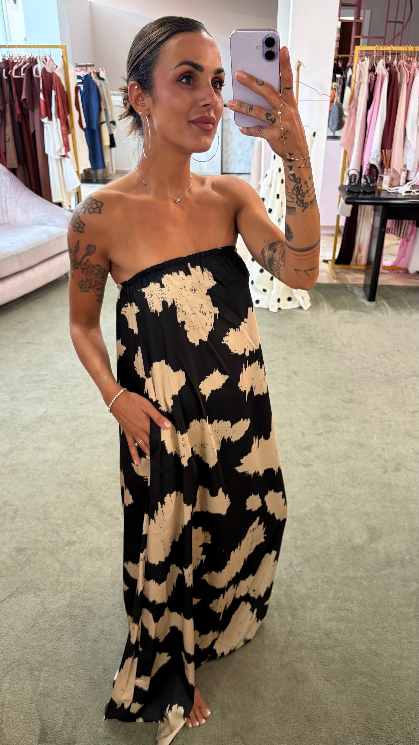 Abito a fascia beige e nero fantasia ay