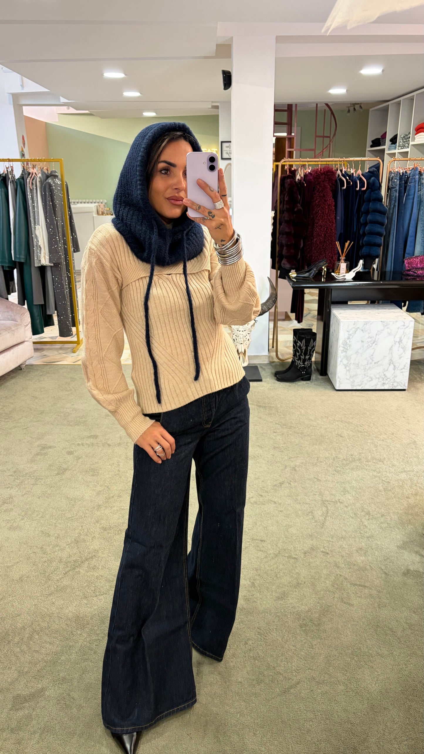 Balaclava blu navy a costine