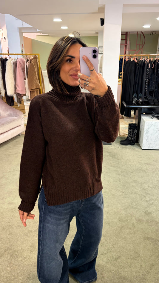 Dolcevita marrone melange a scatoletta in lana Irish