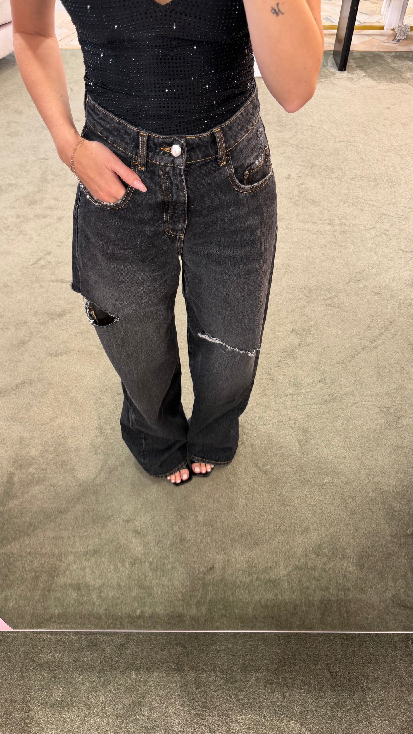 Jeans poppy grigi con strappi Icon A/I26