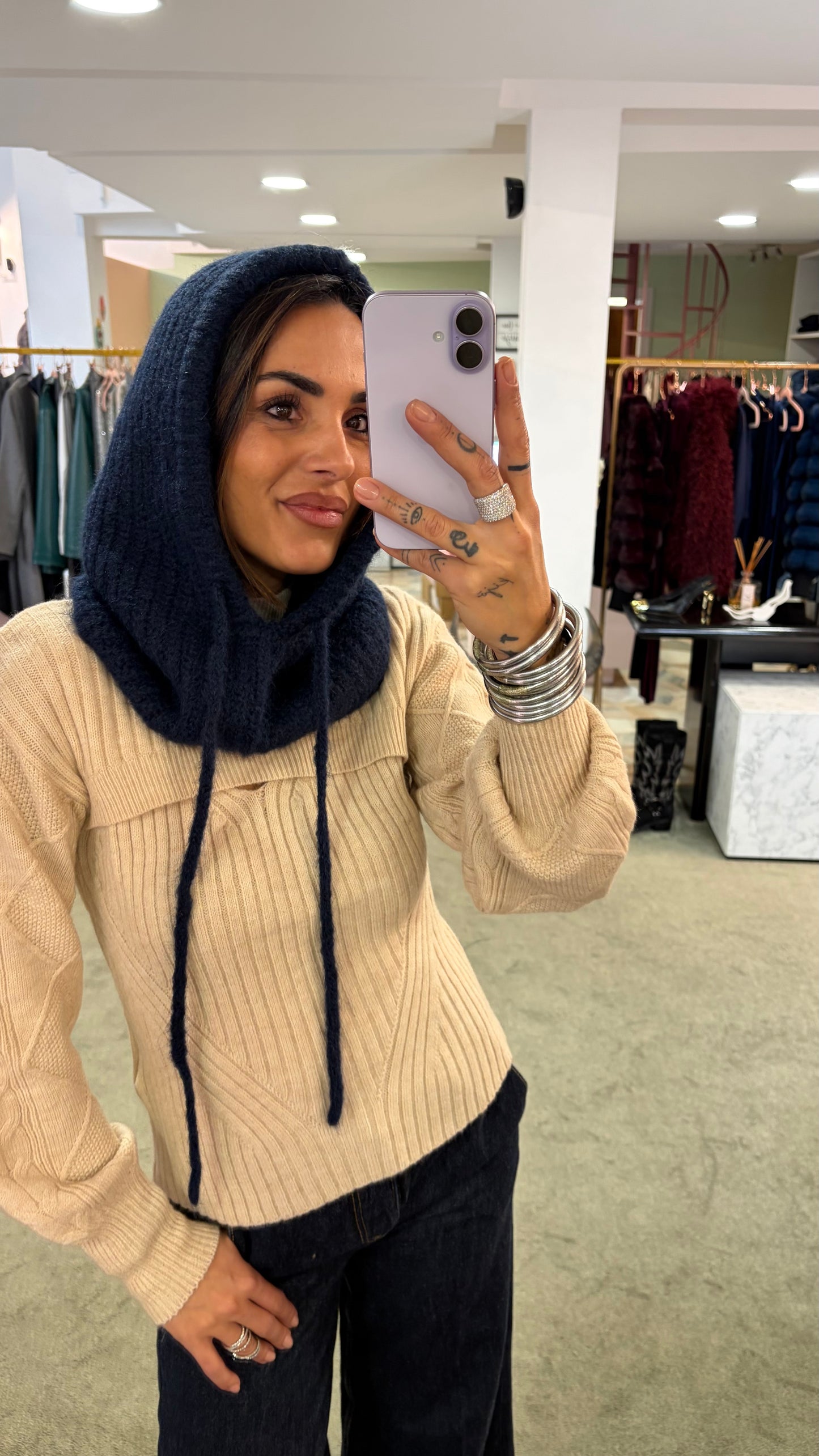 Balaclava blu navy a costine