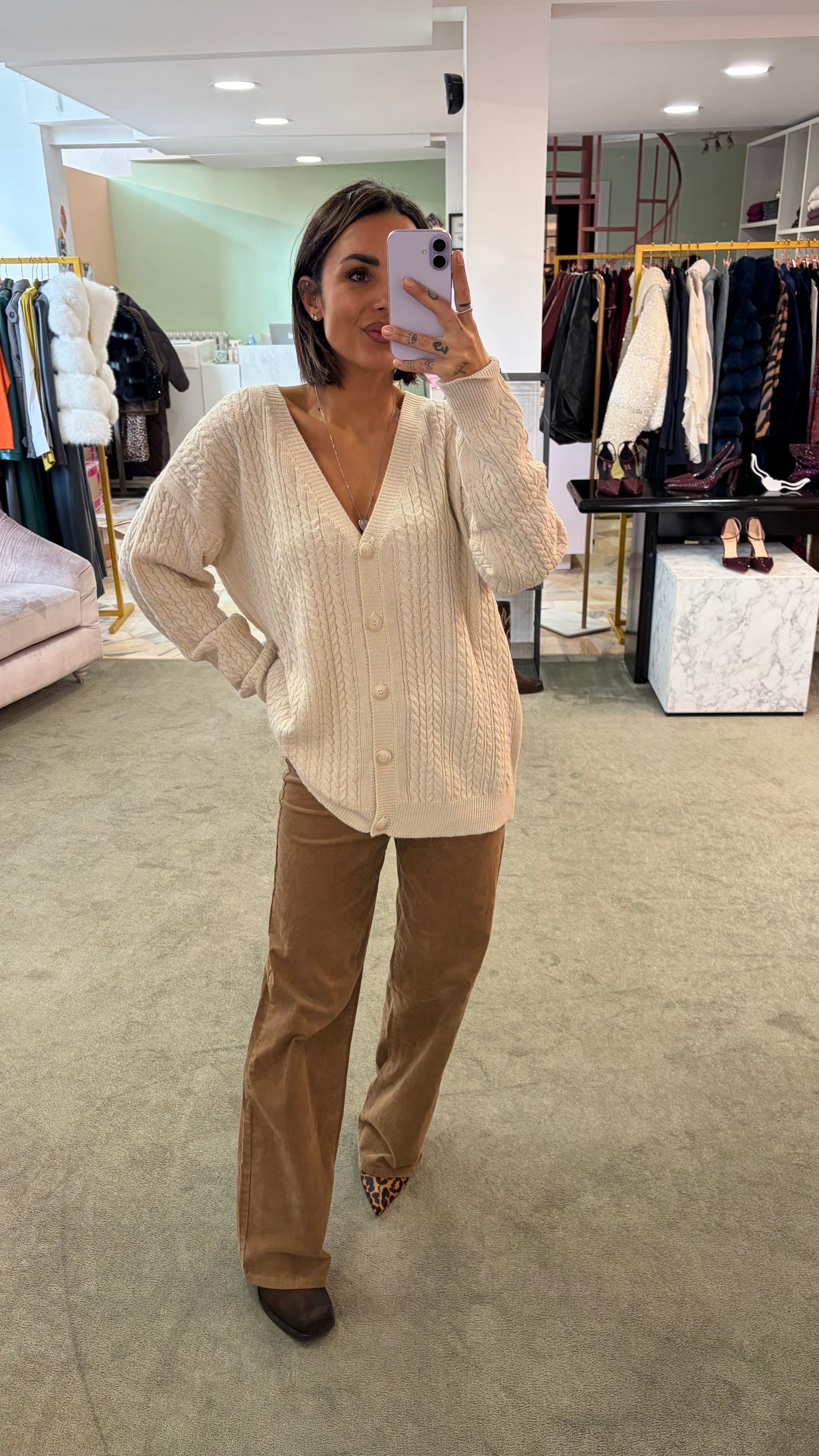 Cardigan a trecce MAR DE MARGARITAS panna