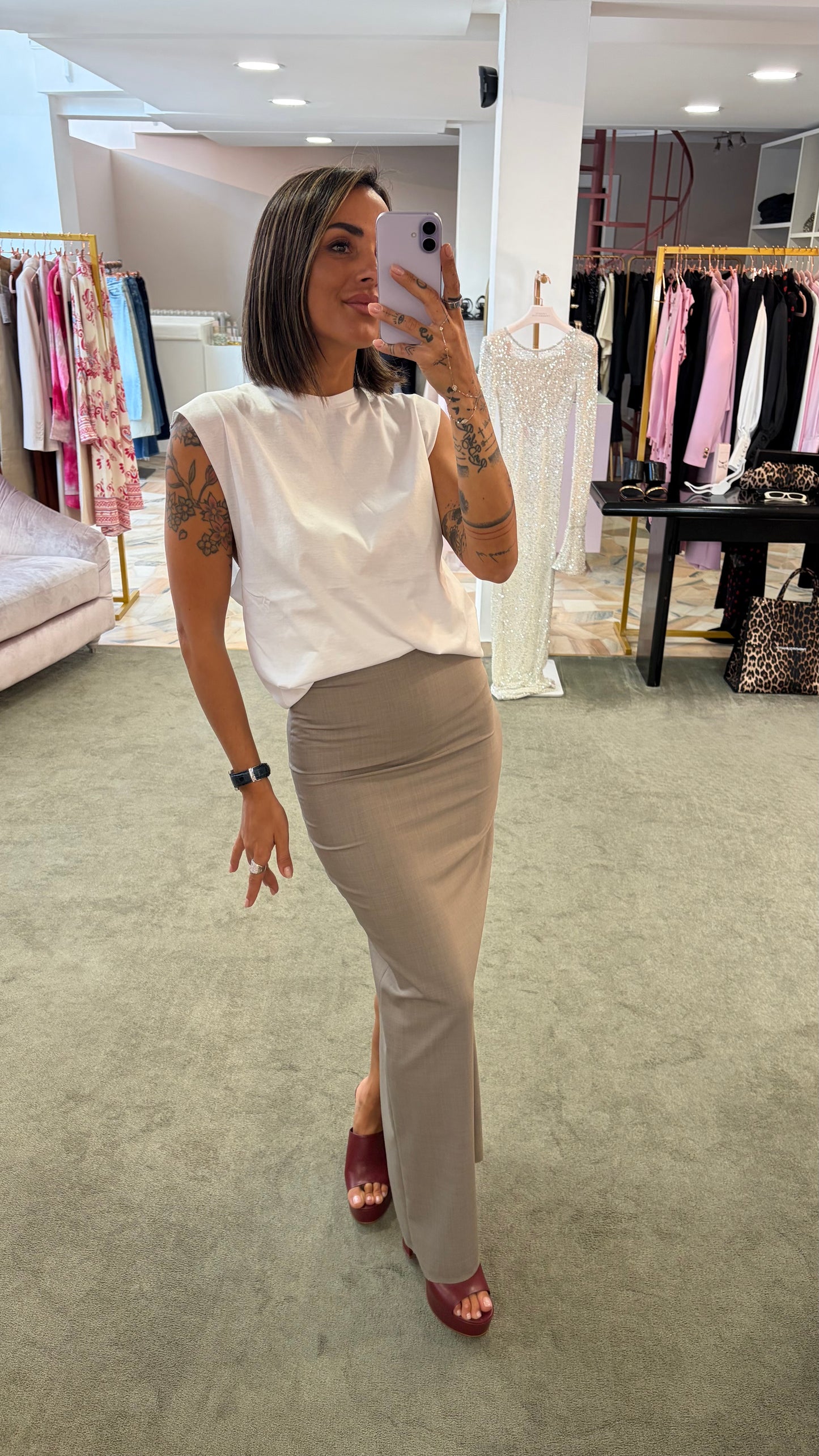 Gonna lunga fango tubino con spacco Marsem