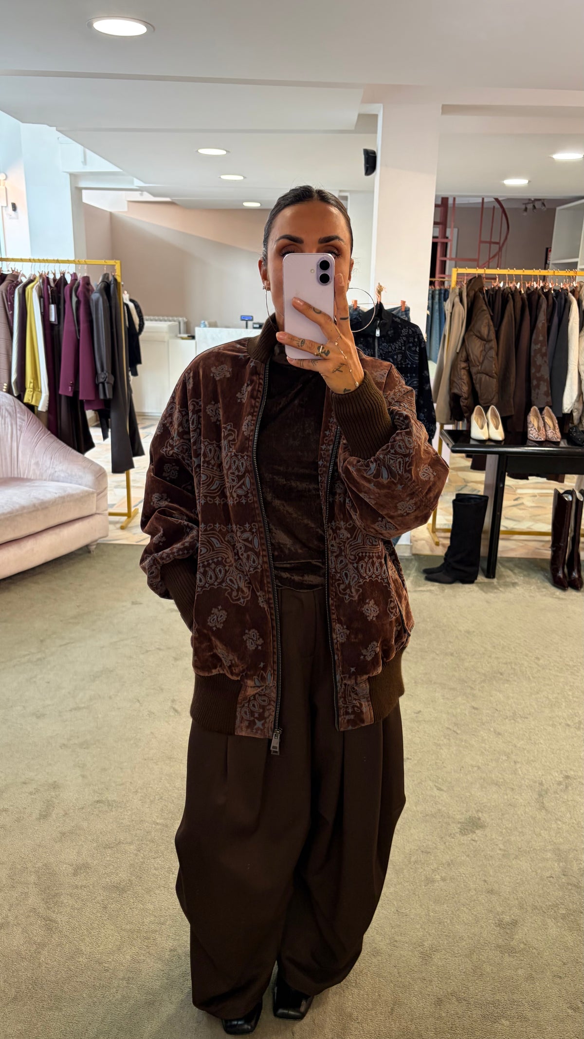Bomber marrone bandana over in velluto floccato Don't@Me