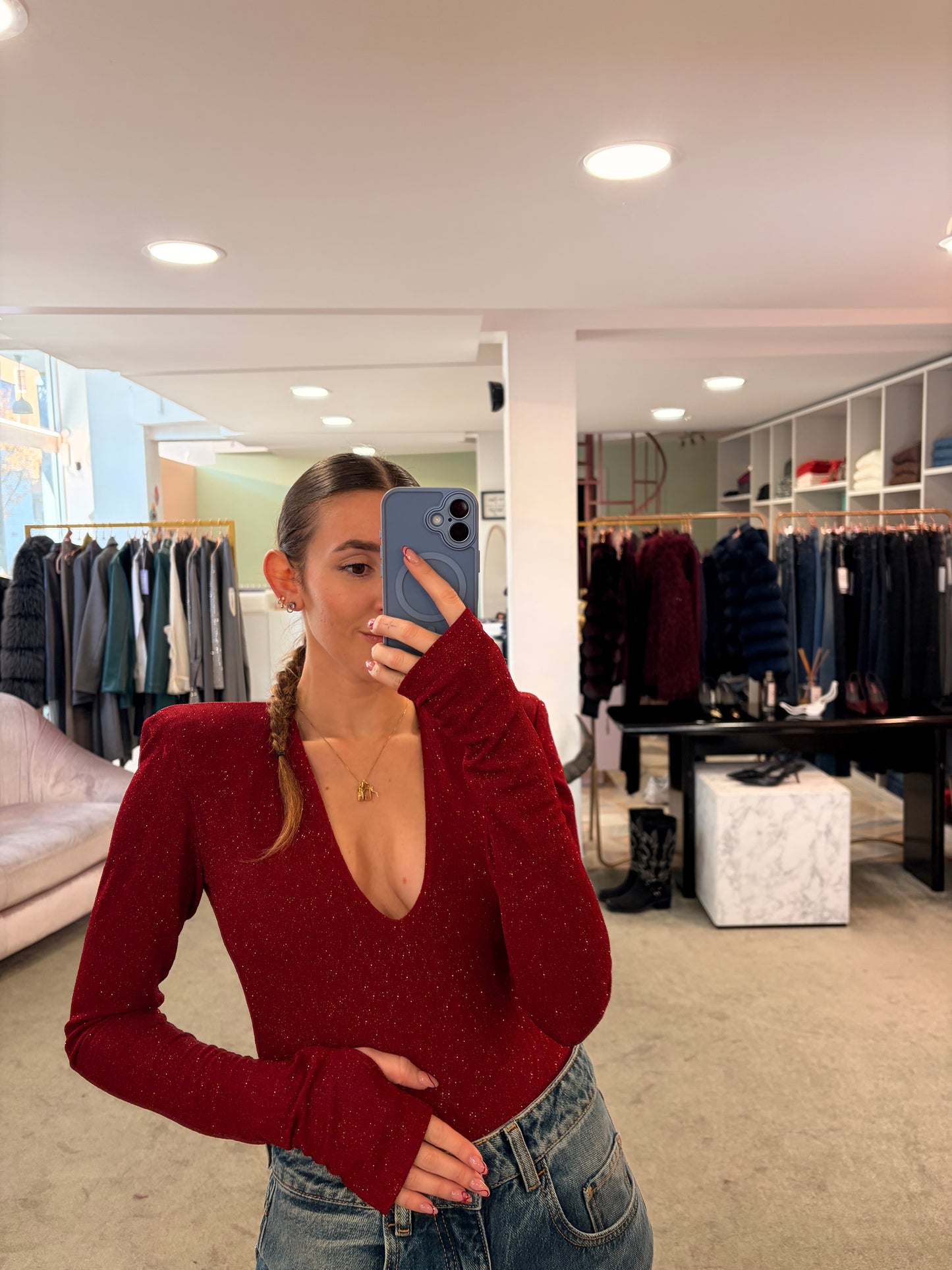 Body rosso lurex scollo a v ks