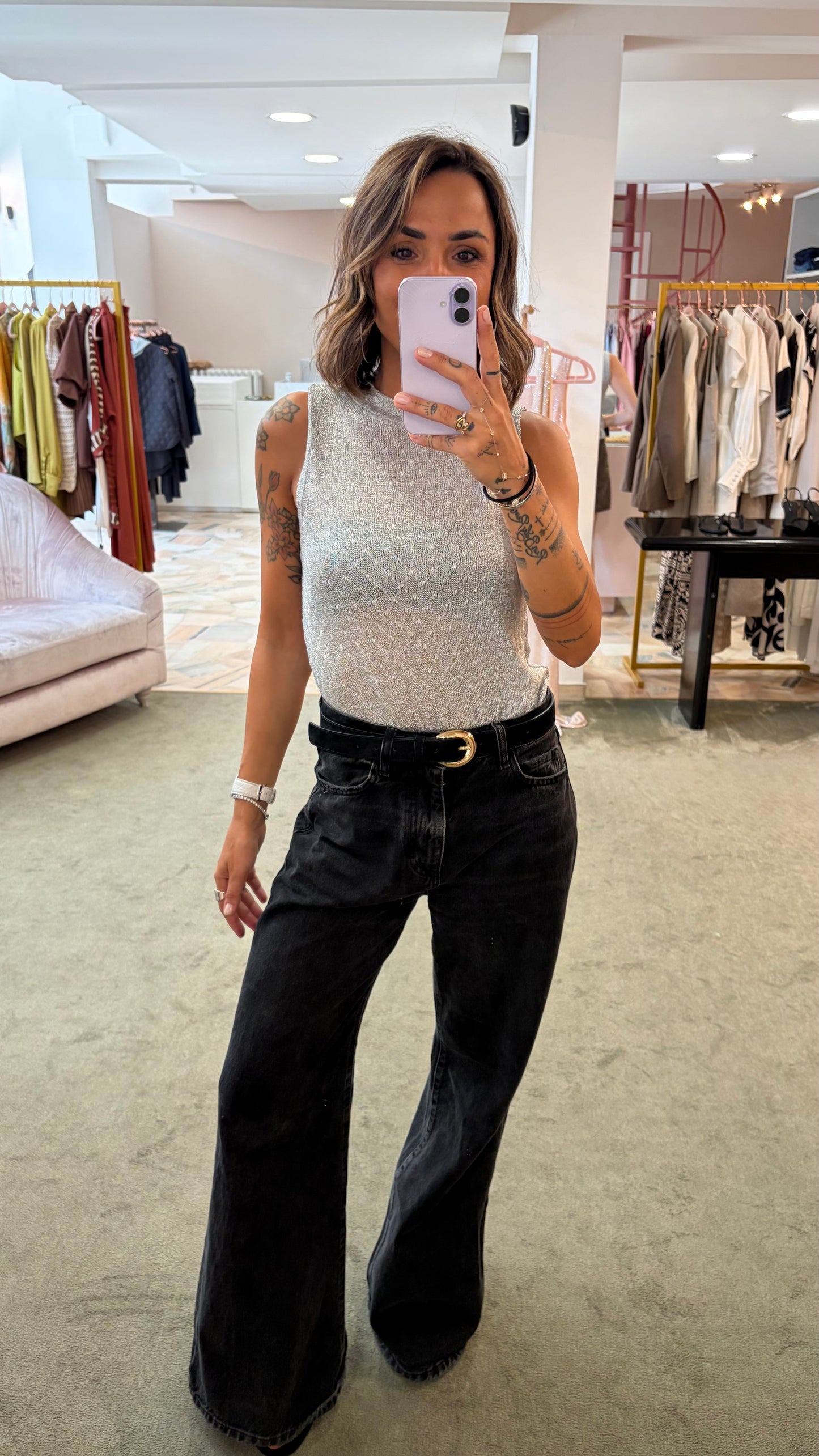 Canotta girocollo argento in lurex ay