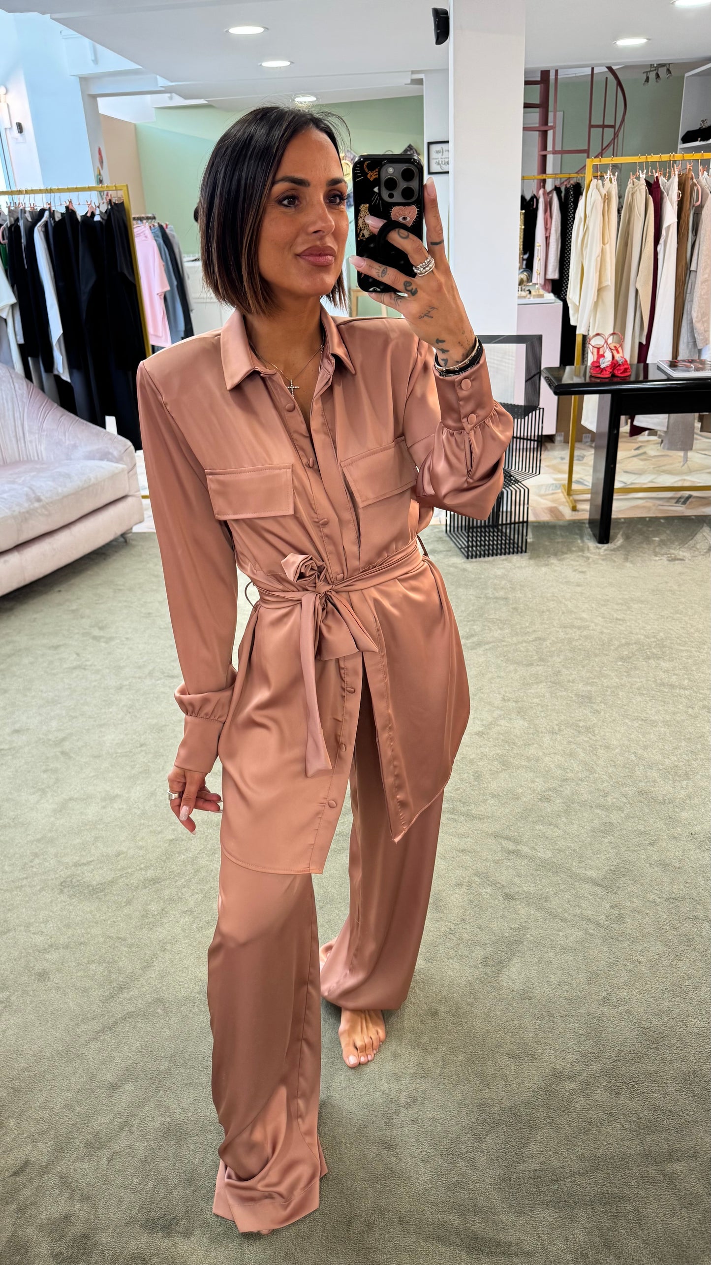 Maxi blusa rosa blush con cintura in satin ks