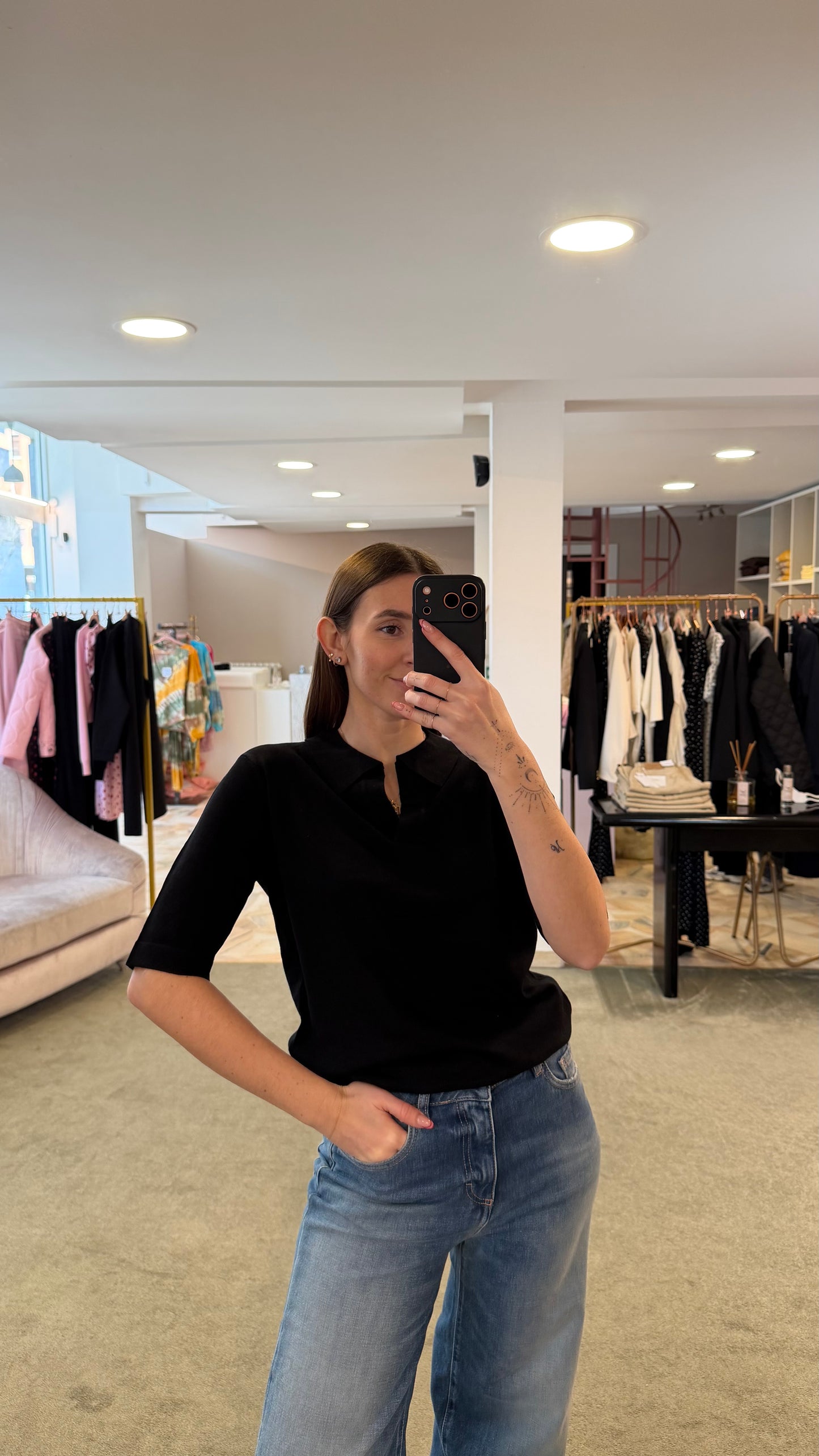 Polo nera mezza manica sy