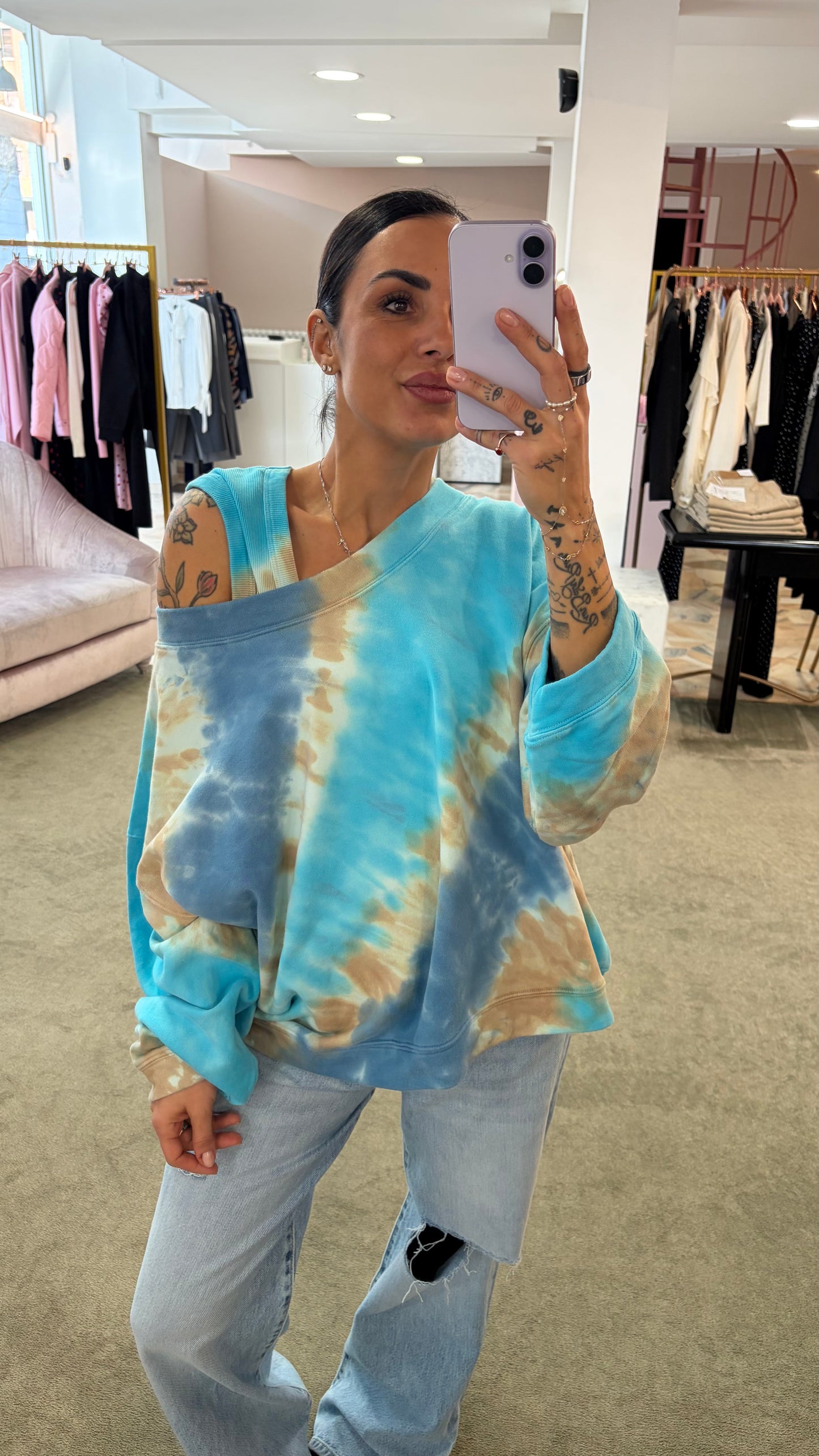 Felpa azzurra tie-dye scollo tondo Don't@Me