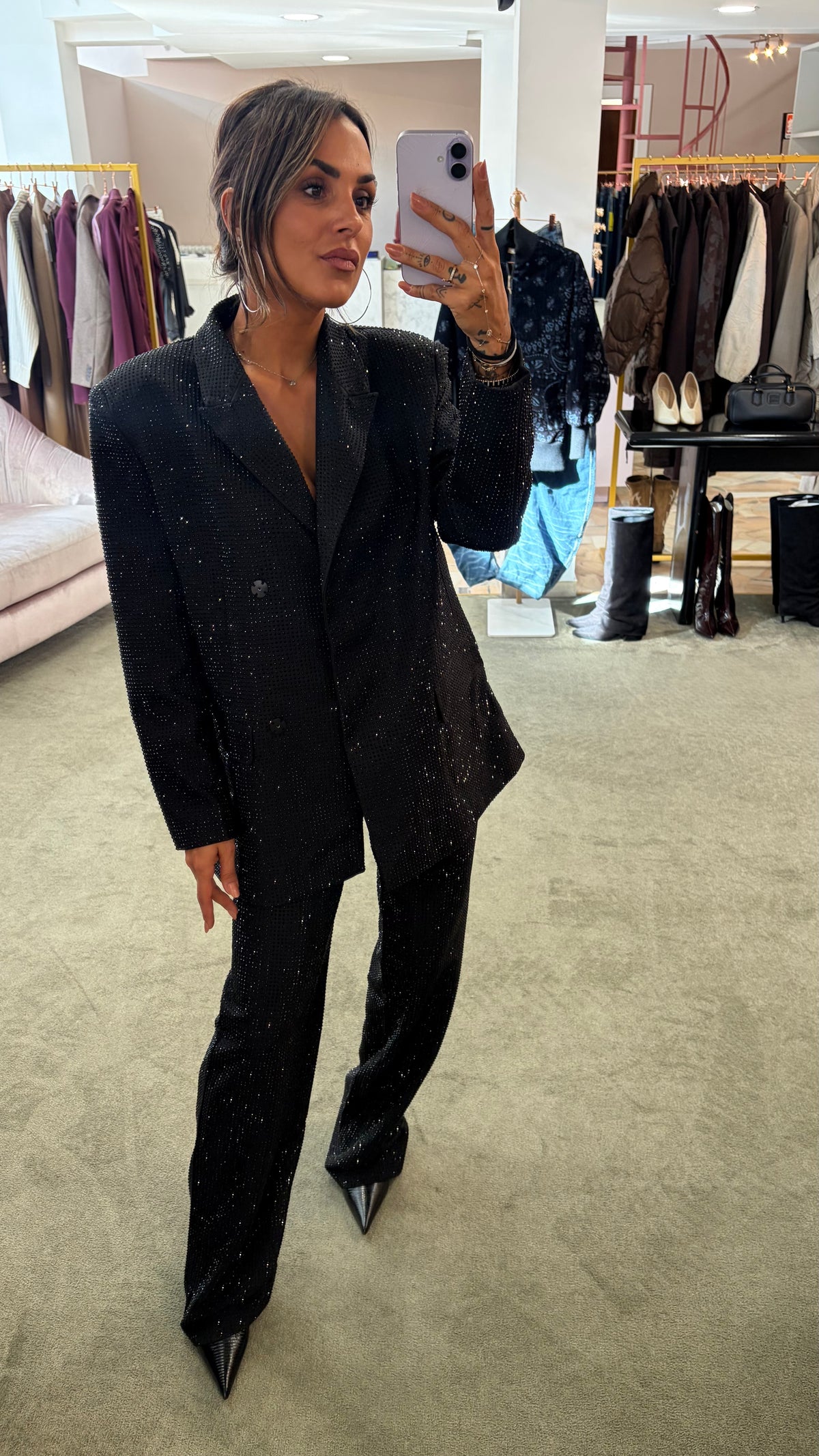 Pantaloni neri con cristalli tw