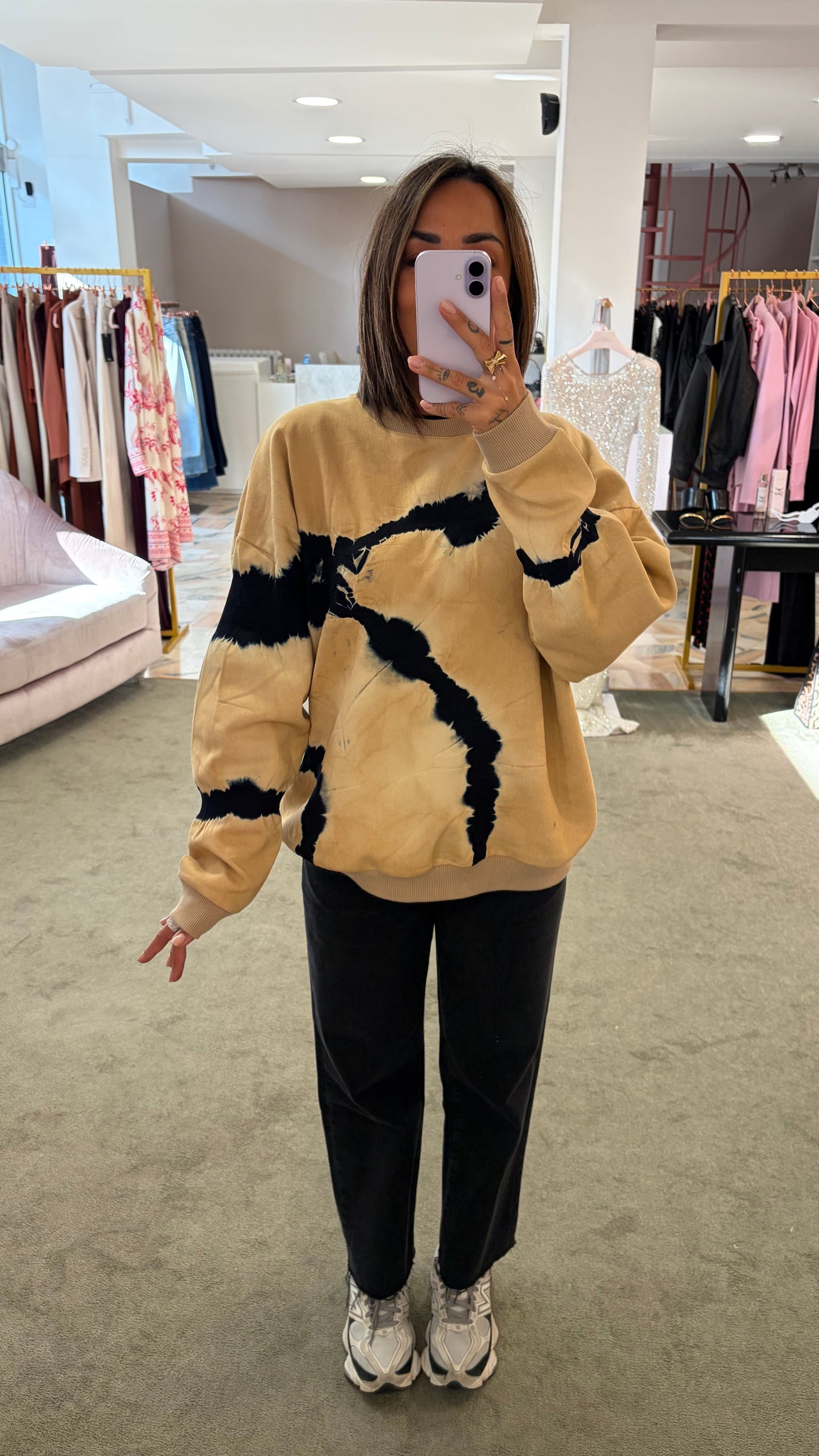 Felpa beige sabbia tie-dye girocollo Don't@Me