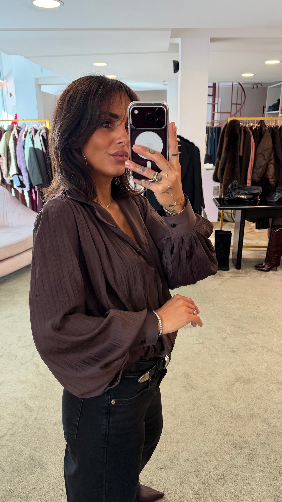 Camicia marrone moro scollo a giacca Marsem