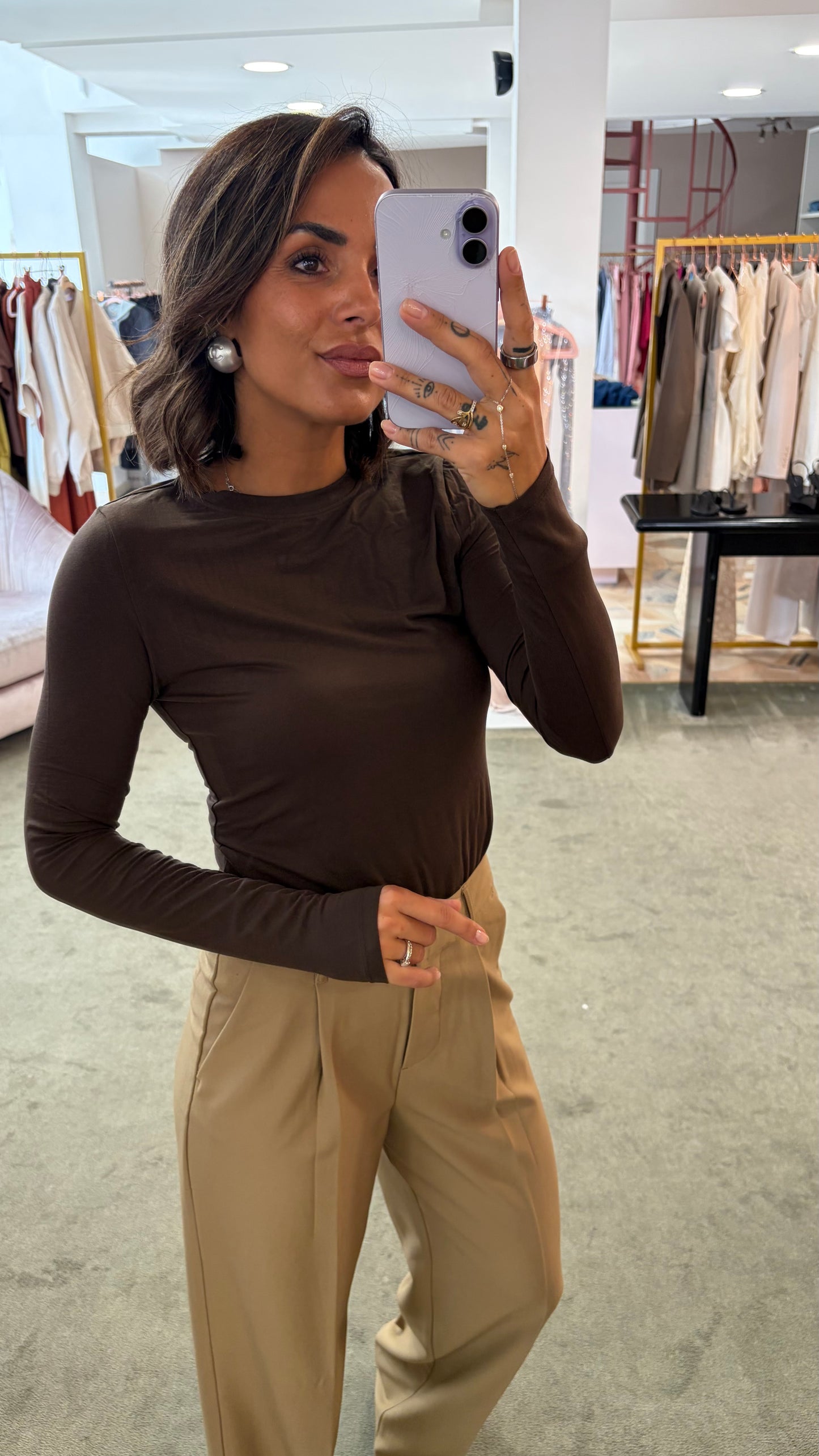 Pantaloni cammello ellis con pences wide leg jx
