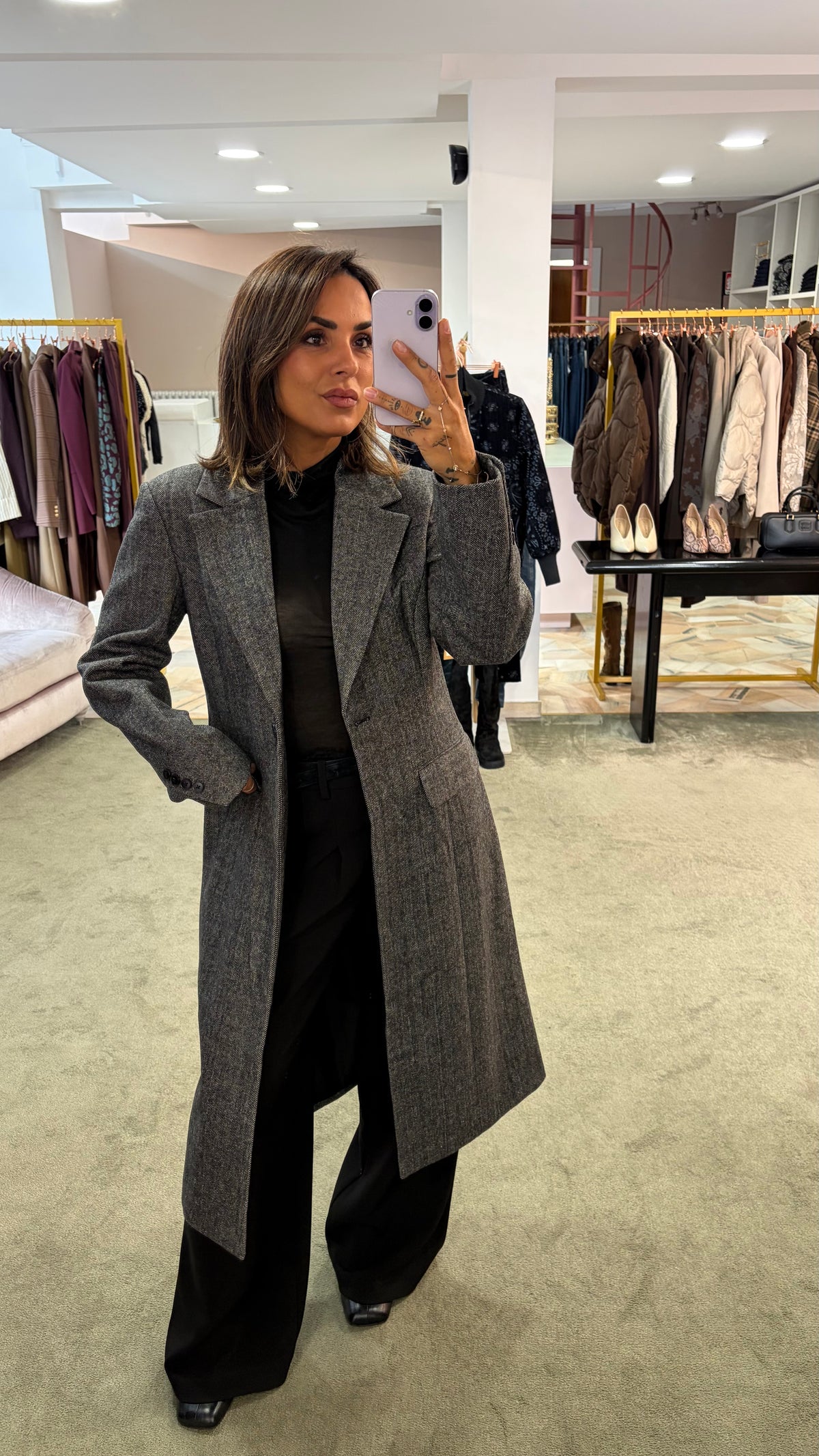 Cappotto spigato nero e bianco aw