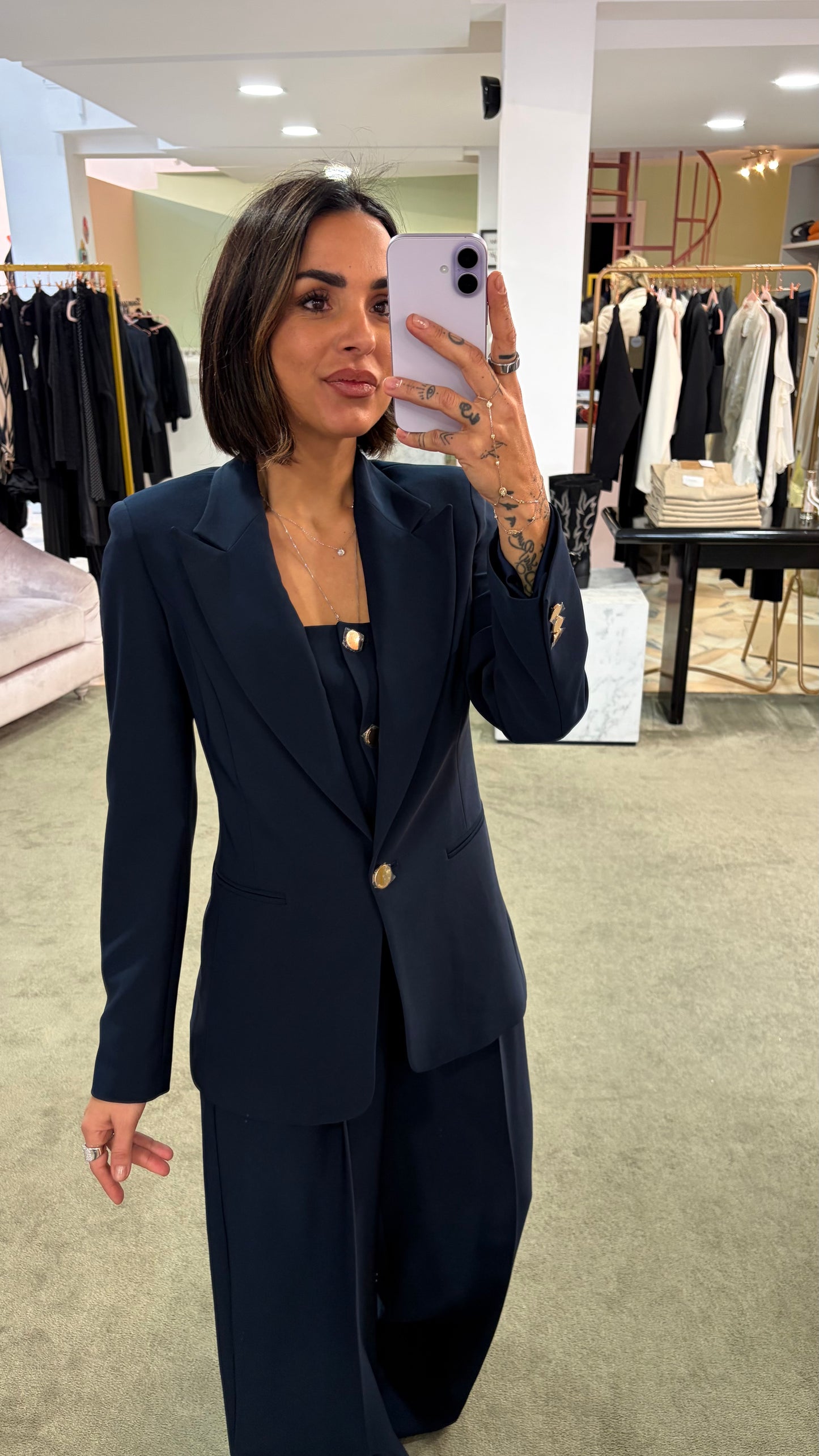 Blazer blu notte lungo regular un bottone oro fr pe26
