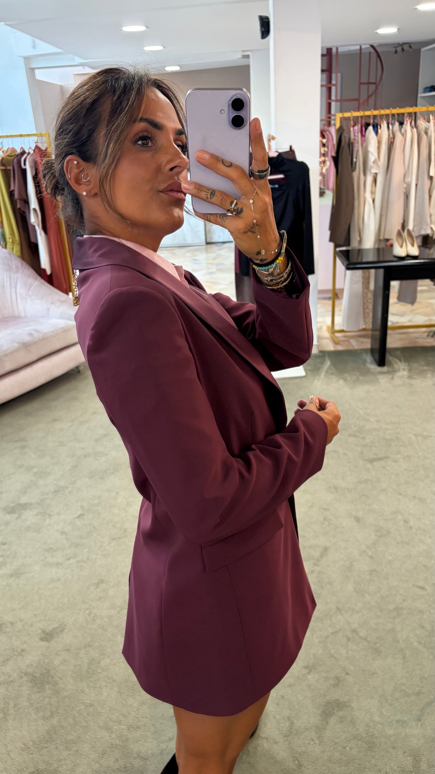 Blazer lungo bordeaux rever in raso fr