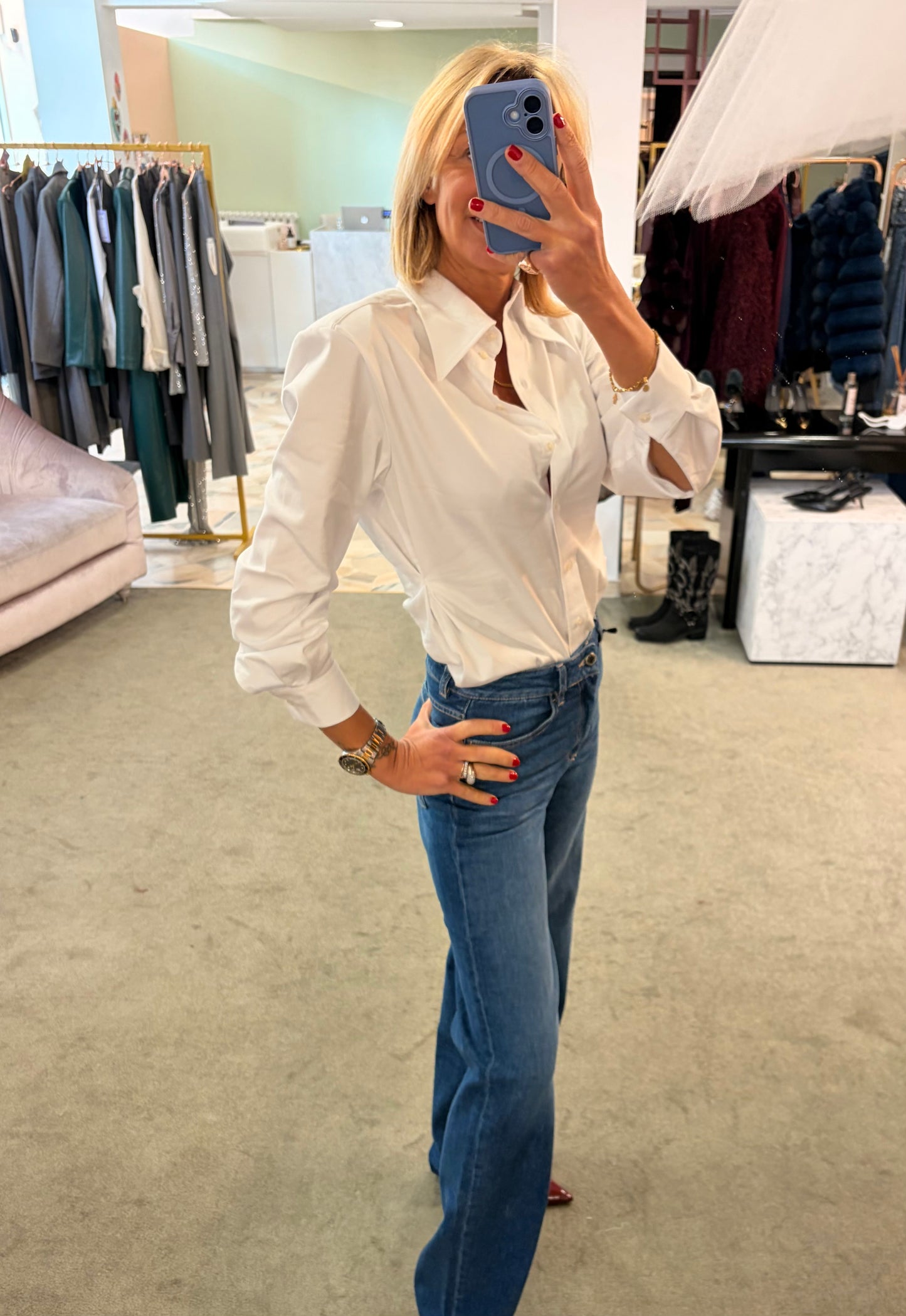 Camicia bianca slim con spallotte sl