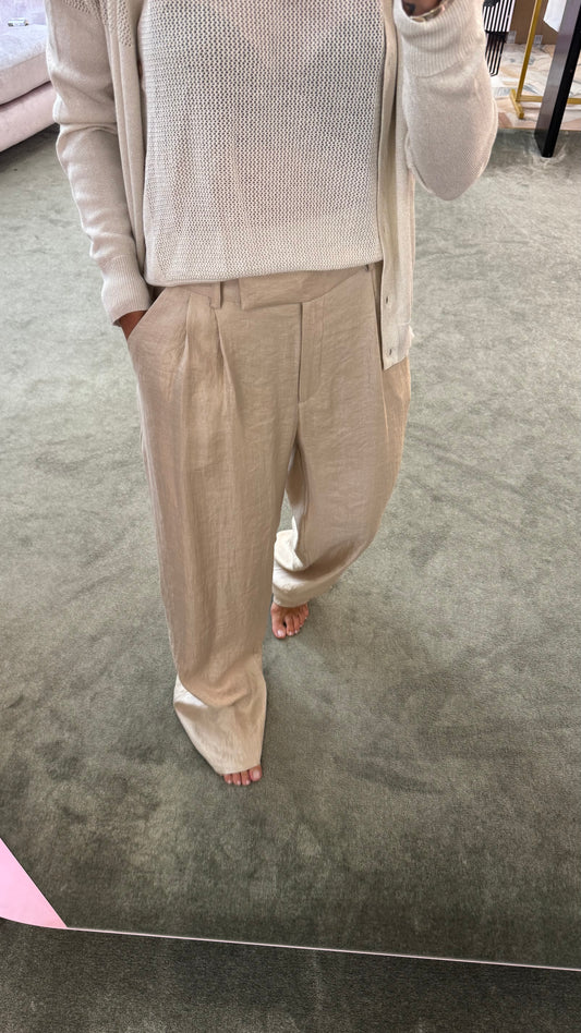 Pantaloni beige lurex a palazzo con pences Actualee