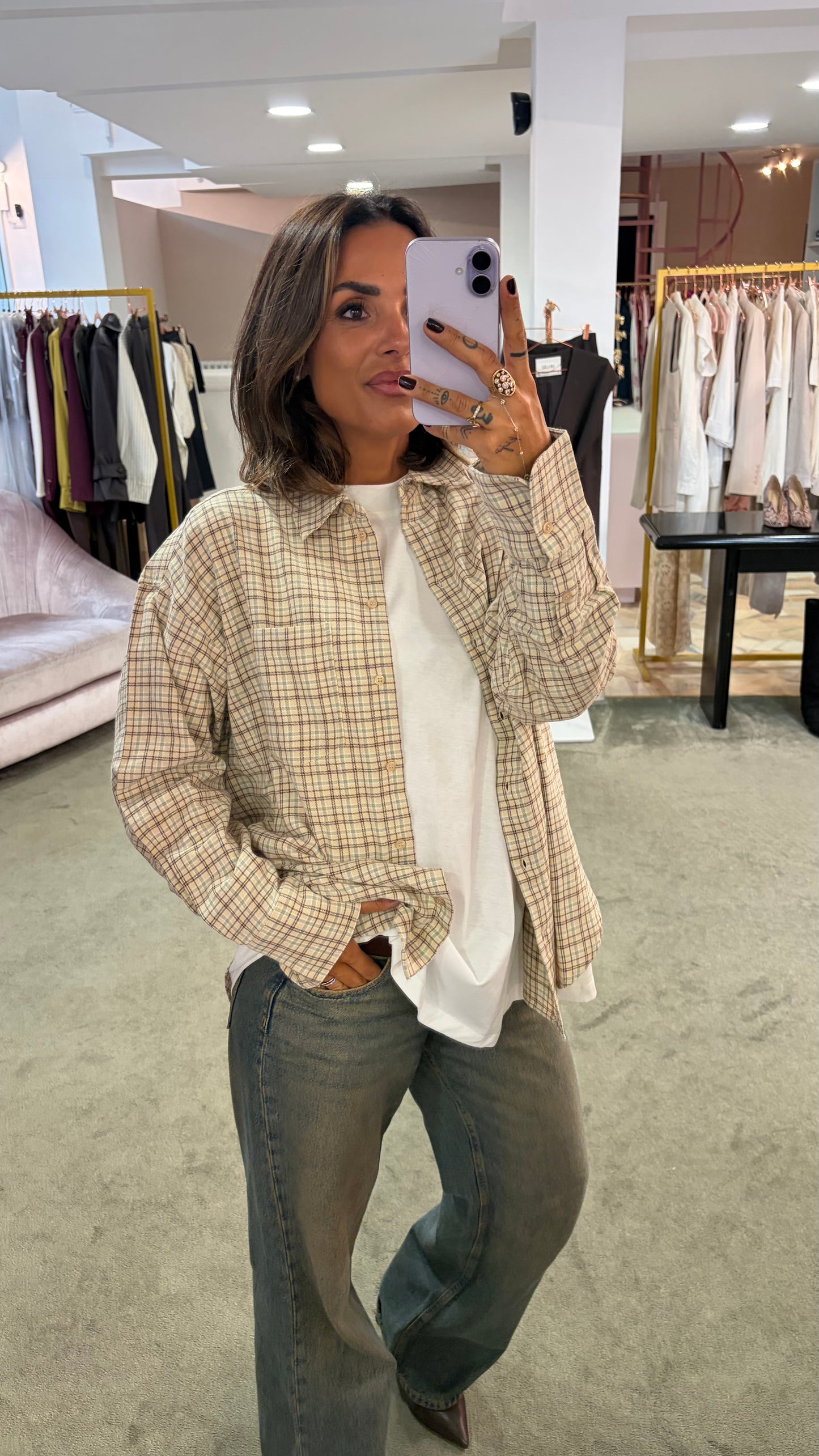 Camicia a quadri beige jx