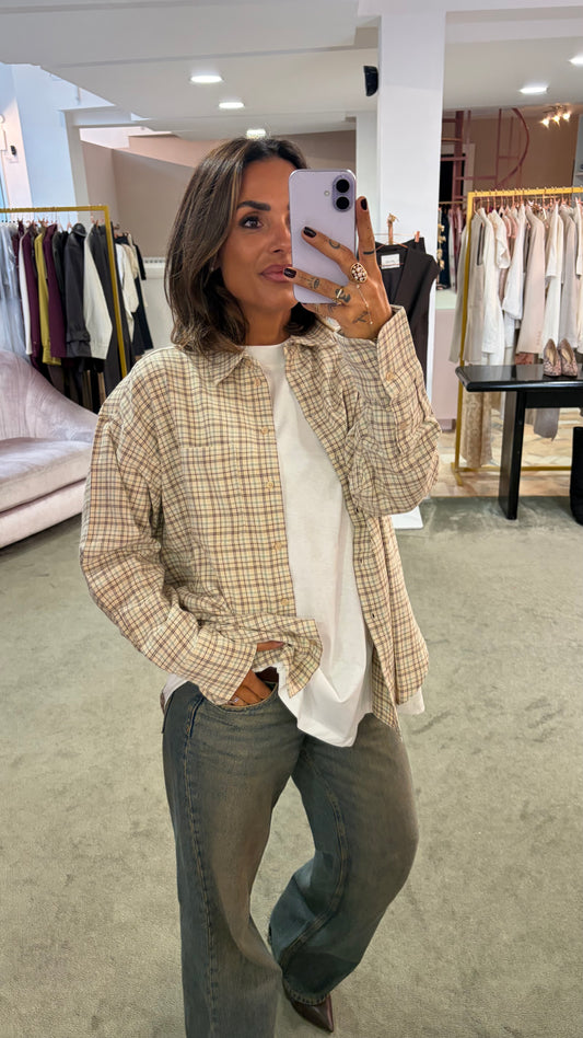 Camicia a quadri beige jx