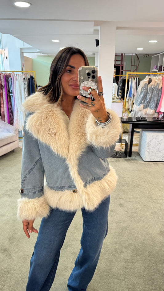 Giacca in jeans con pelo fake fr