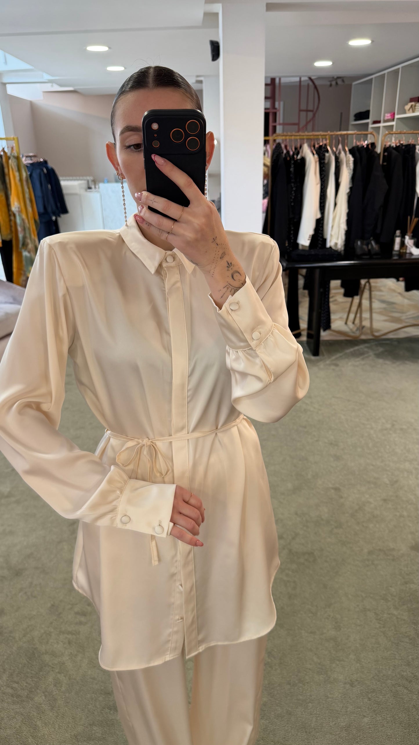 Camicia abito avorio in satin over ks