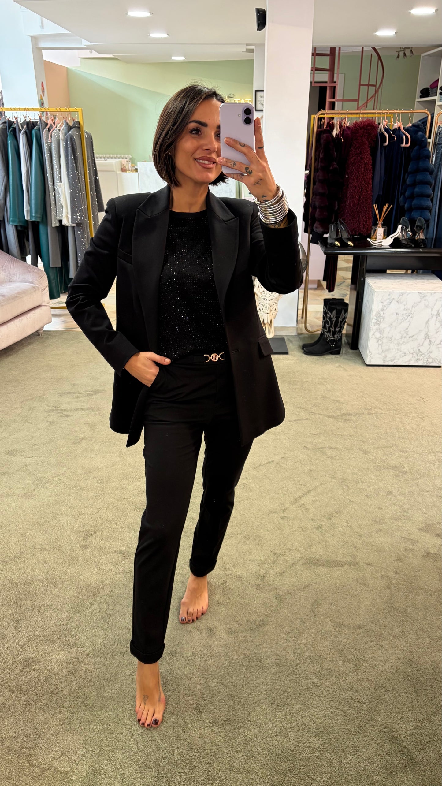 Blazer nero lungo slim punto milano  fr