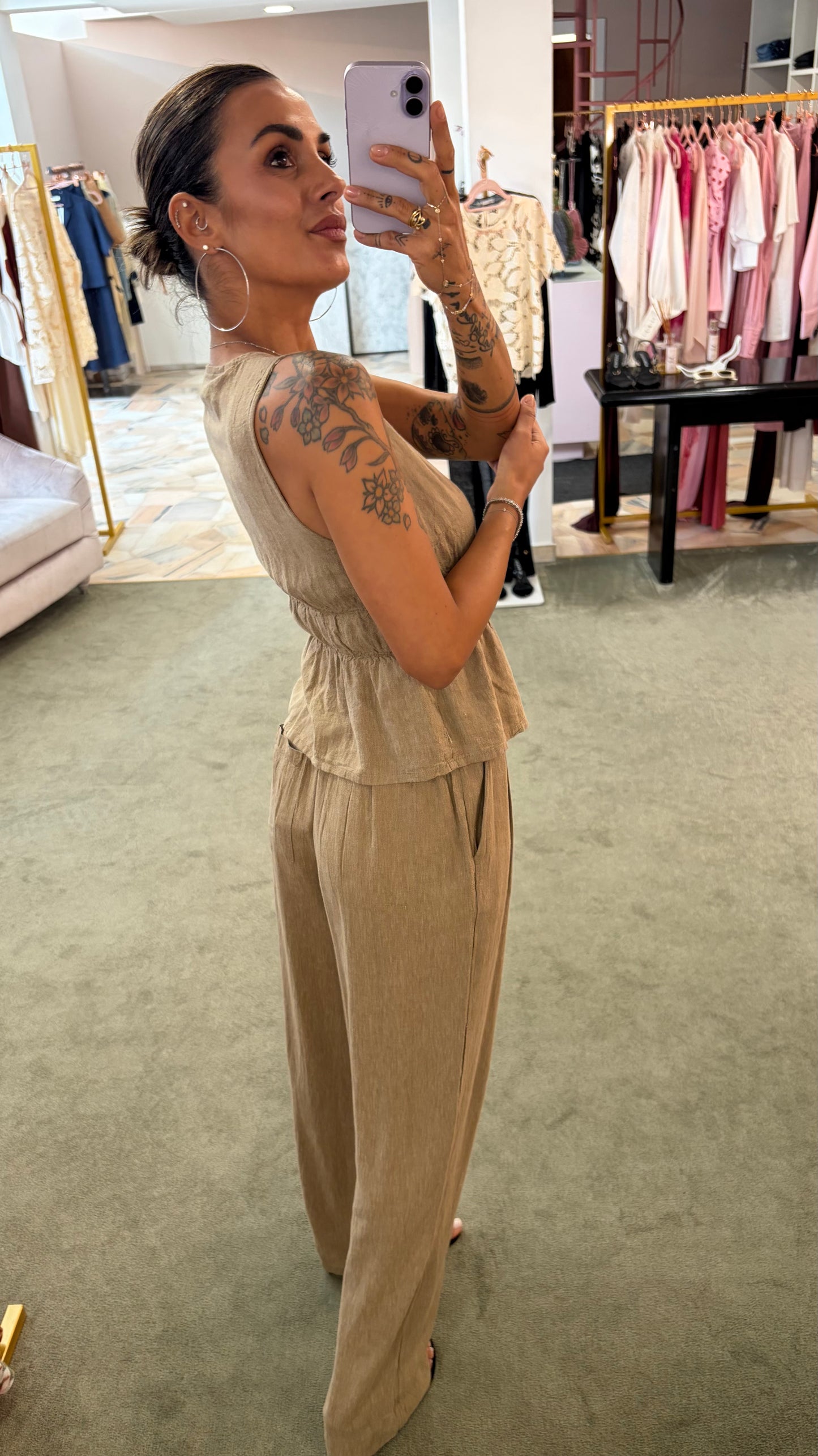 Pantaloni almira sabbia con pences ed elastico jx