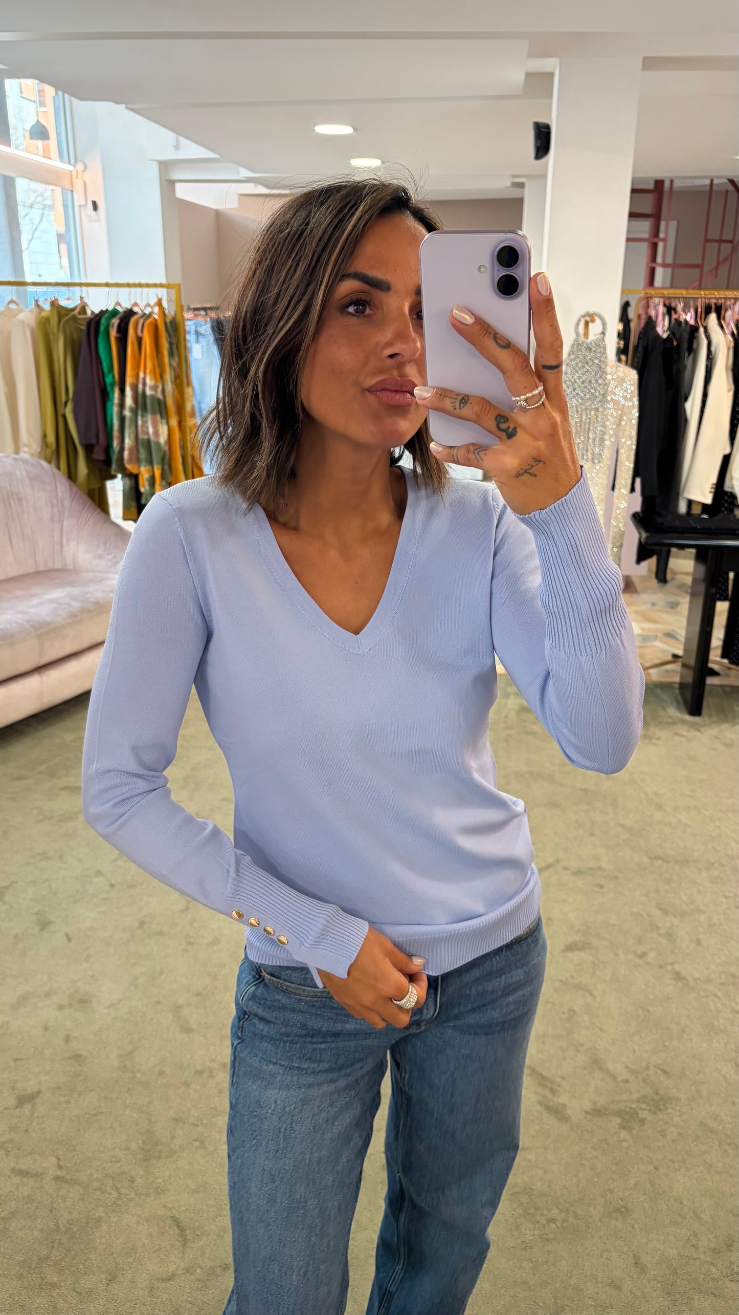 Maglione scollo a v azzurro fr