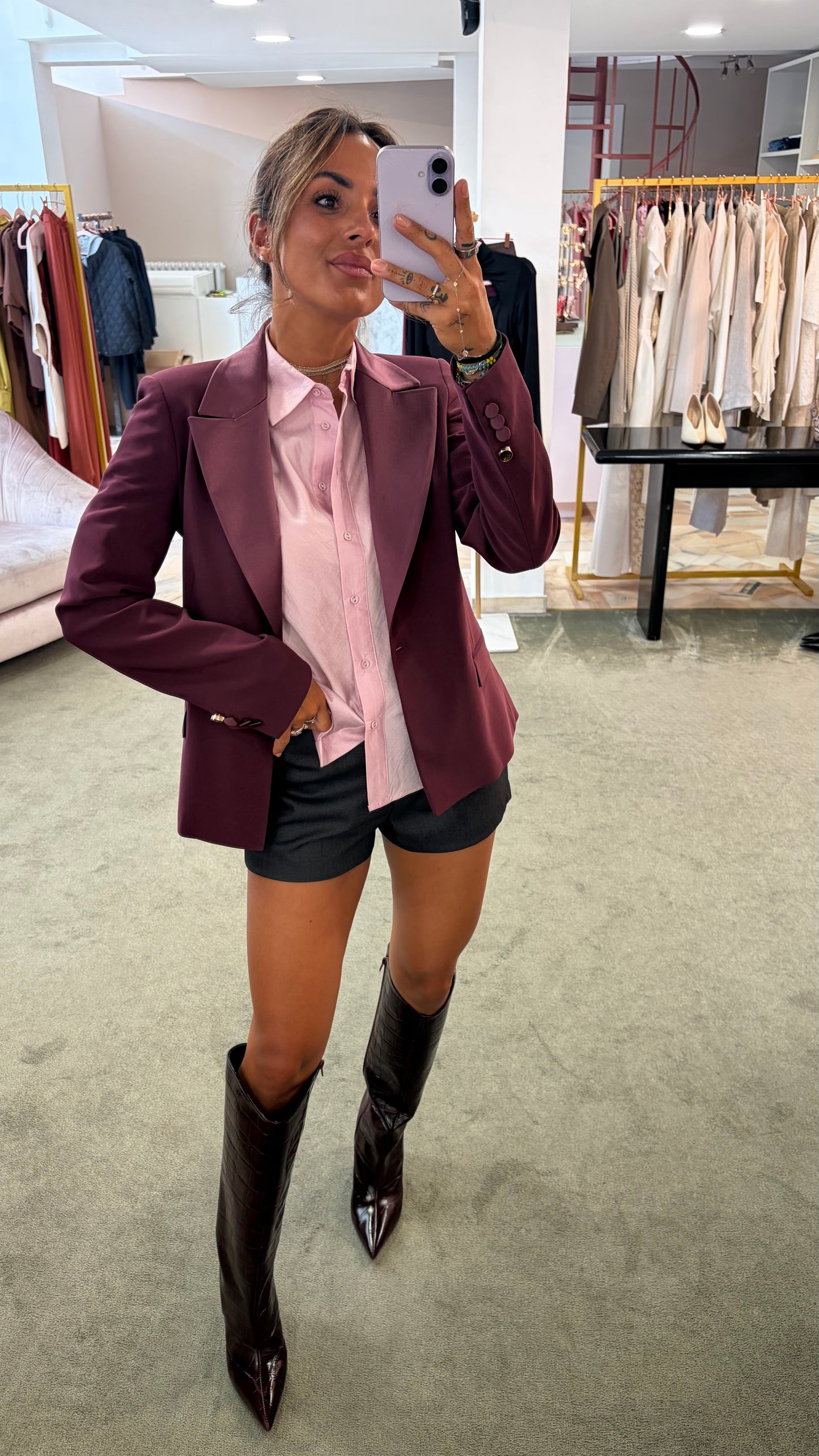 Blazer slim corto bordeaux rever in raso fr