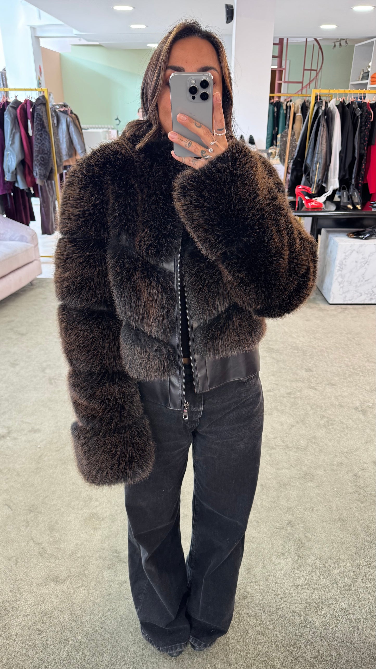 Bomber in pelliccia eco marrone luxury effetto fox un