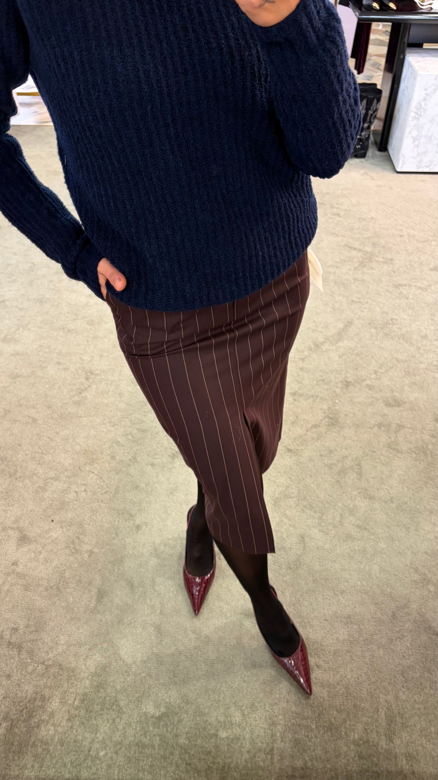 Gonna longuette MAR DE MARGARITAS marrone gessata con spacco