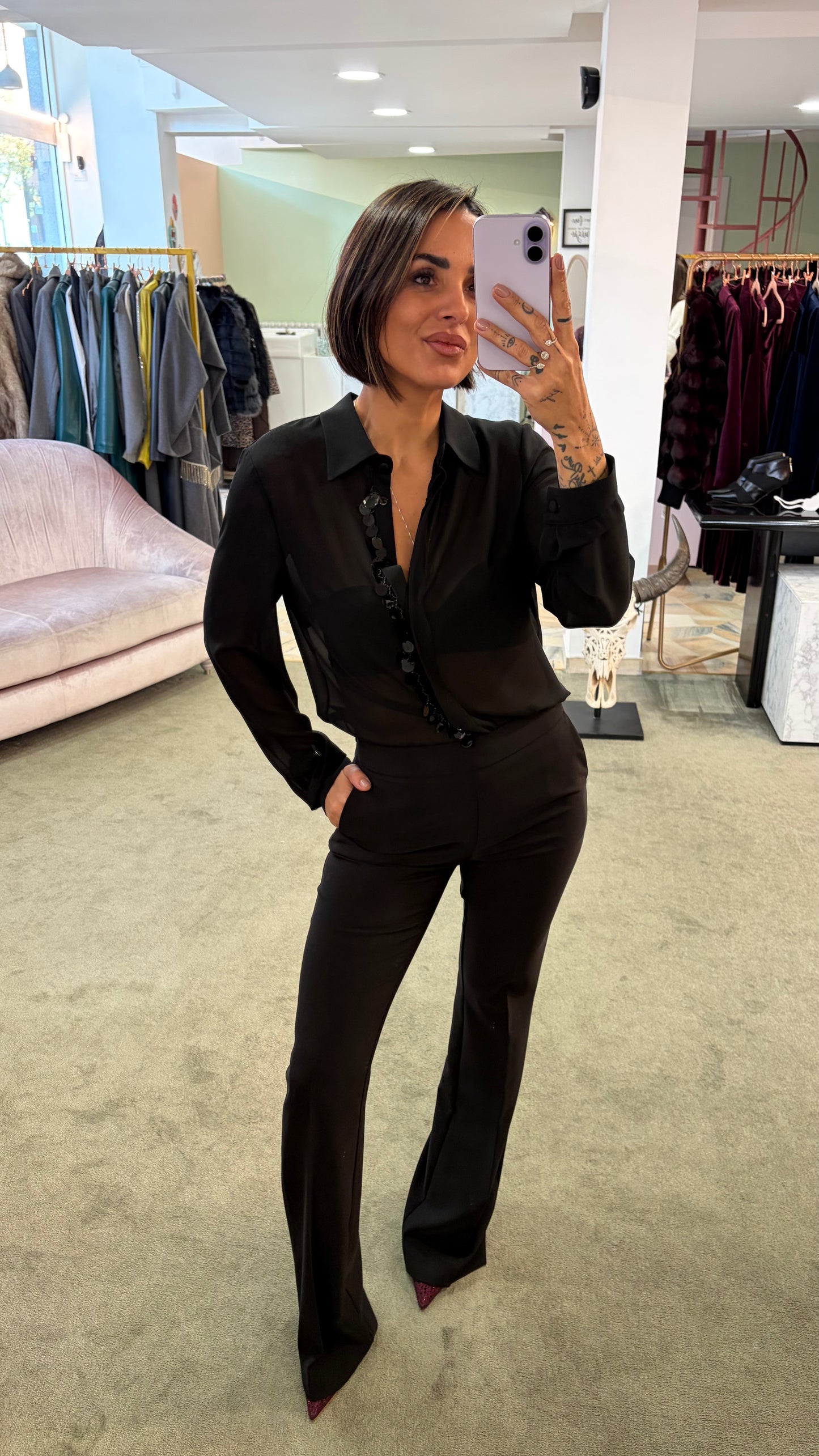 Camicia nera con paillettes fr