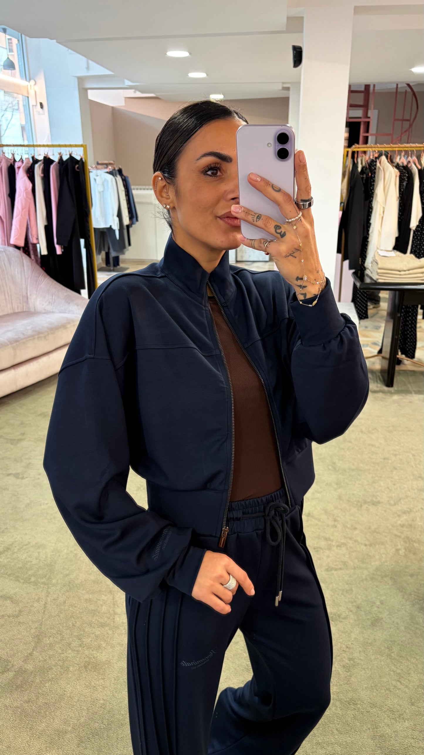 Felpa blu scuro crop con zip Hinnominate